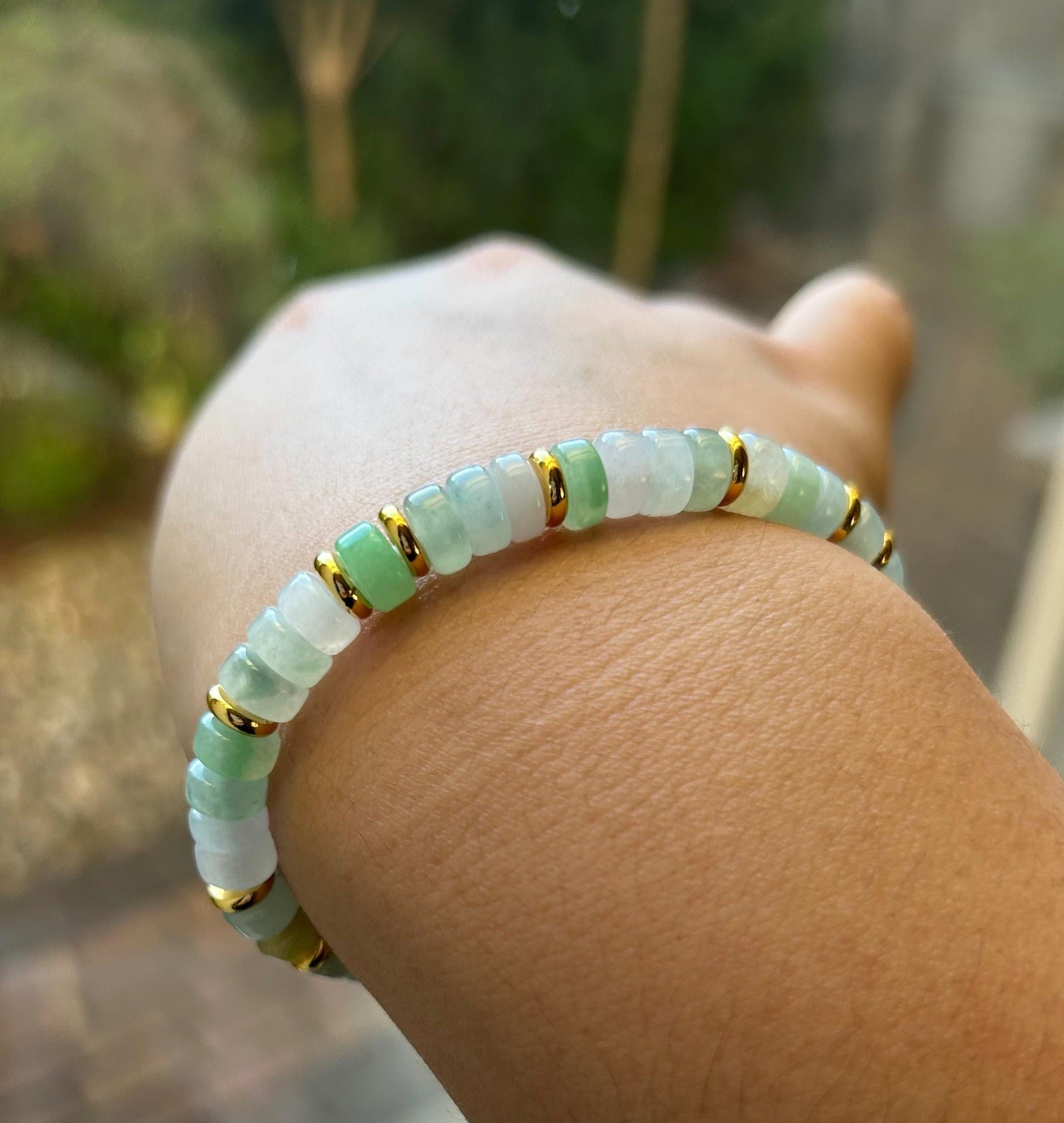 Natura Jadeite Beaded Bracelet Burmese Type A Icy Highly Translucent Multicolor Jade 7mm