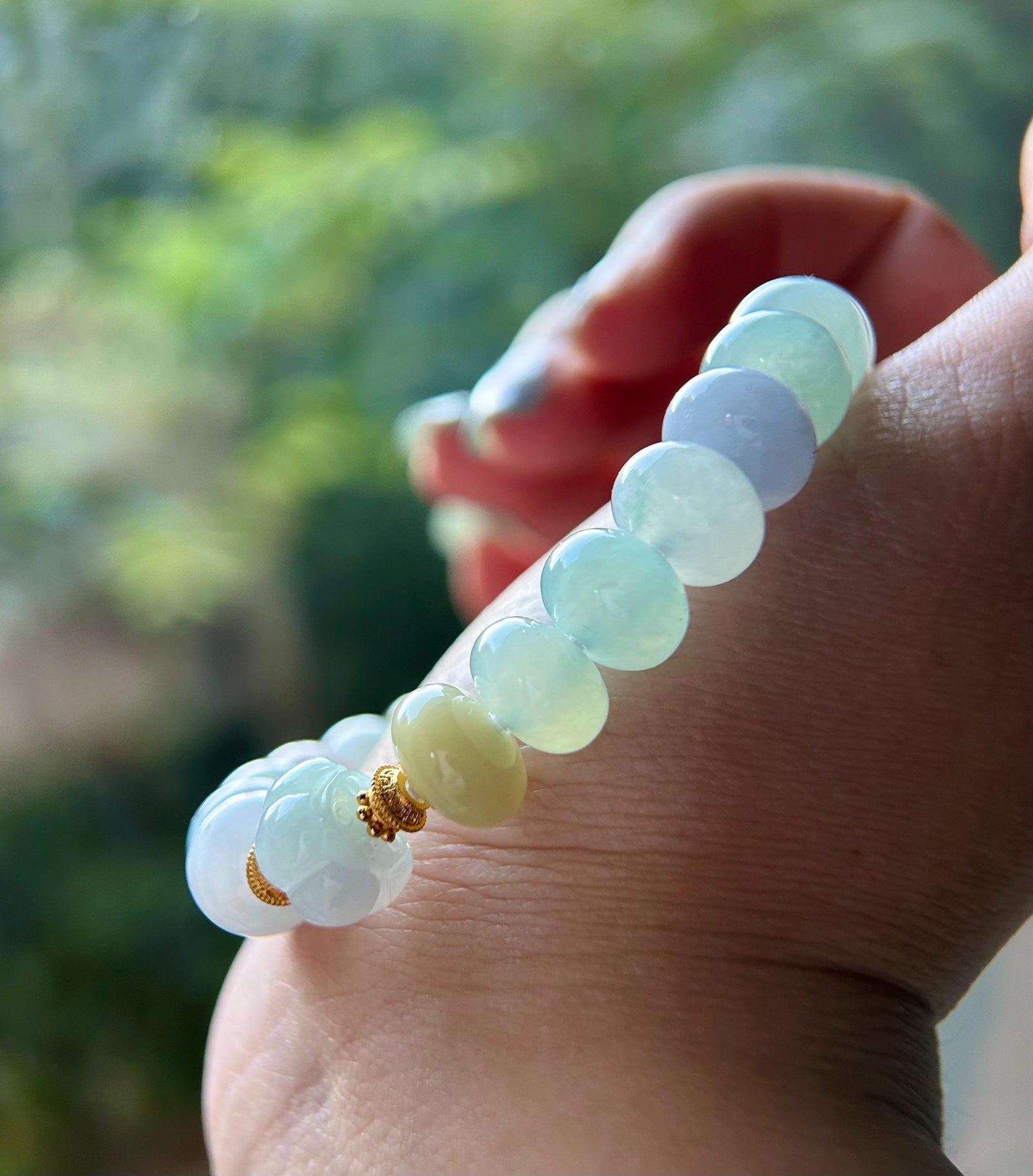 Natural Jadeite Beaded Bracelet High-end Jewelry Burmese Type A Highly Translucent Multicolor Jade 11mm