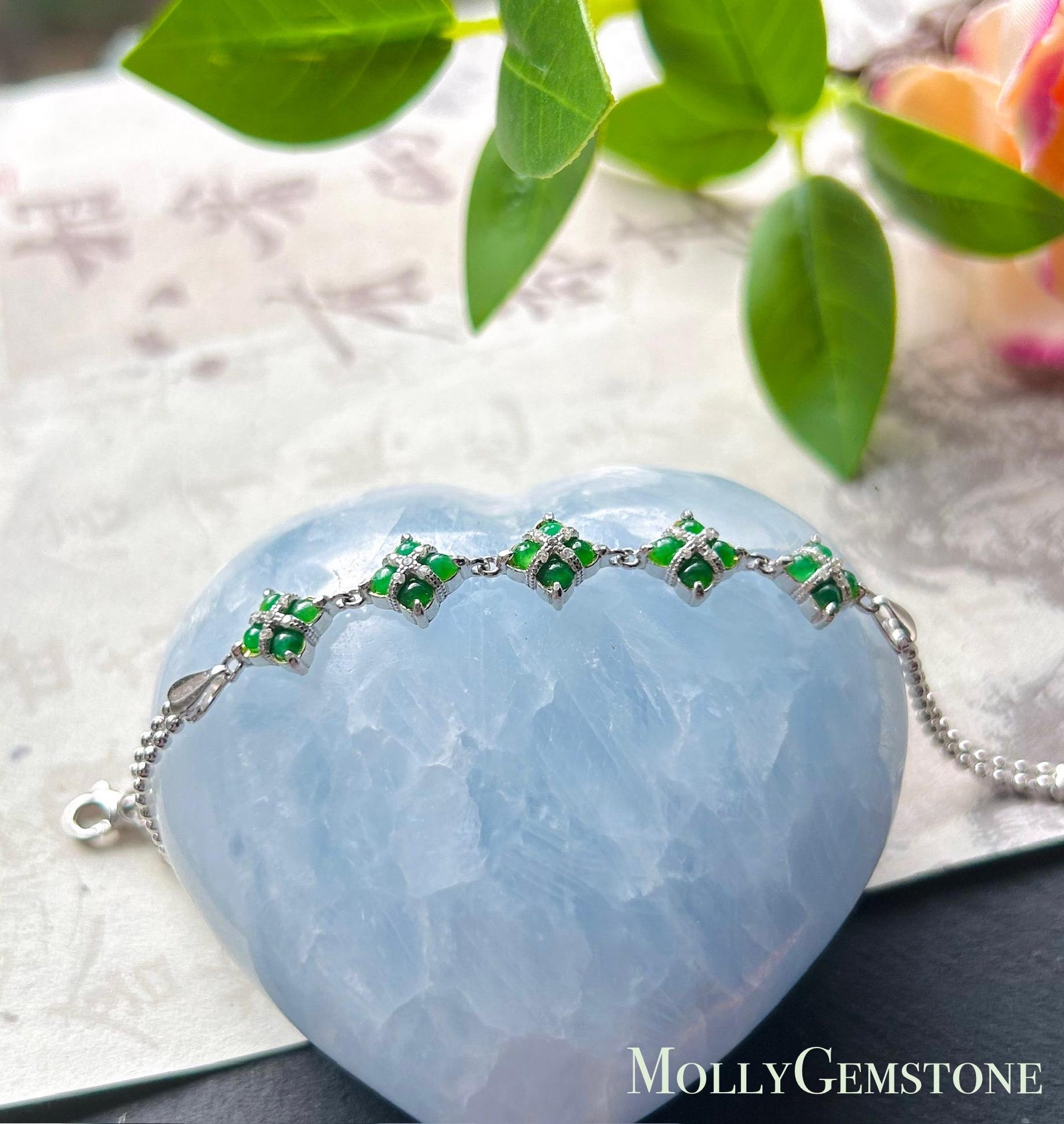 Certified Natural Jadeite & Sterling Silver Bracelet Minimalist Jewelry Type A Icy Highly Translucent Burmese Sunny Green Jade