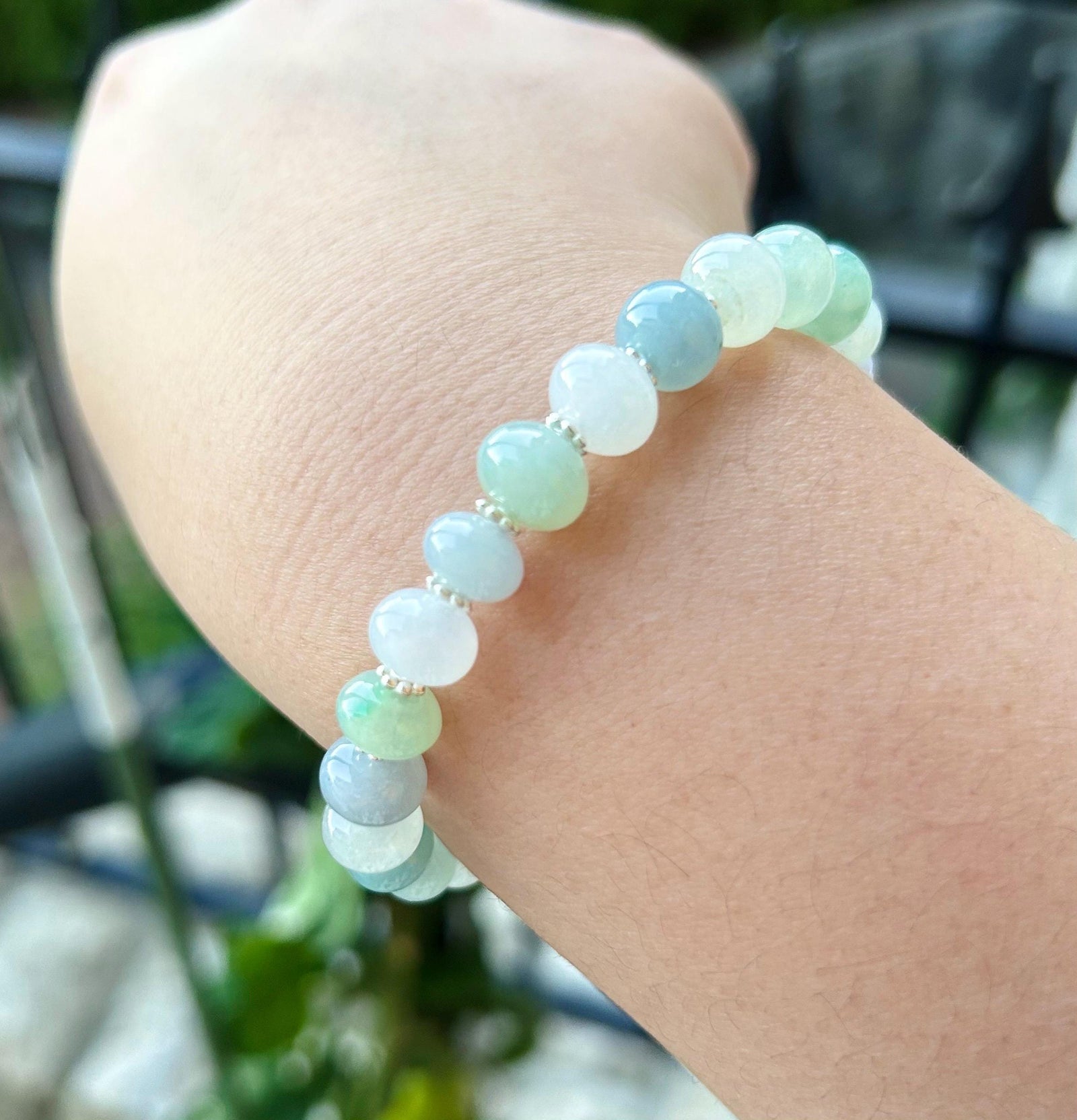 Natural Jadeite Beaded Bracelet Handmade Jewelry Burmese Type A Highly Translucent Icy Multicolor Jade 9mm