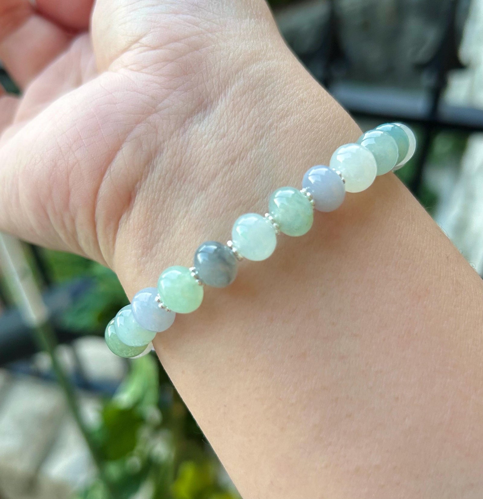 Natural Jadeite Beaded Bracelet Handmade Jewelry Burmese Type A Highly Translucent Icy Multicolor Jade 9mm