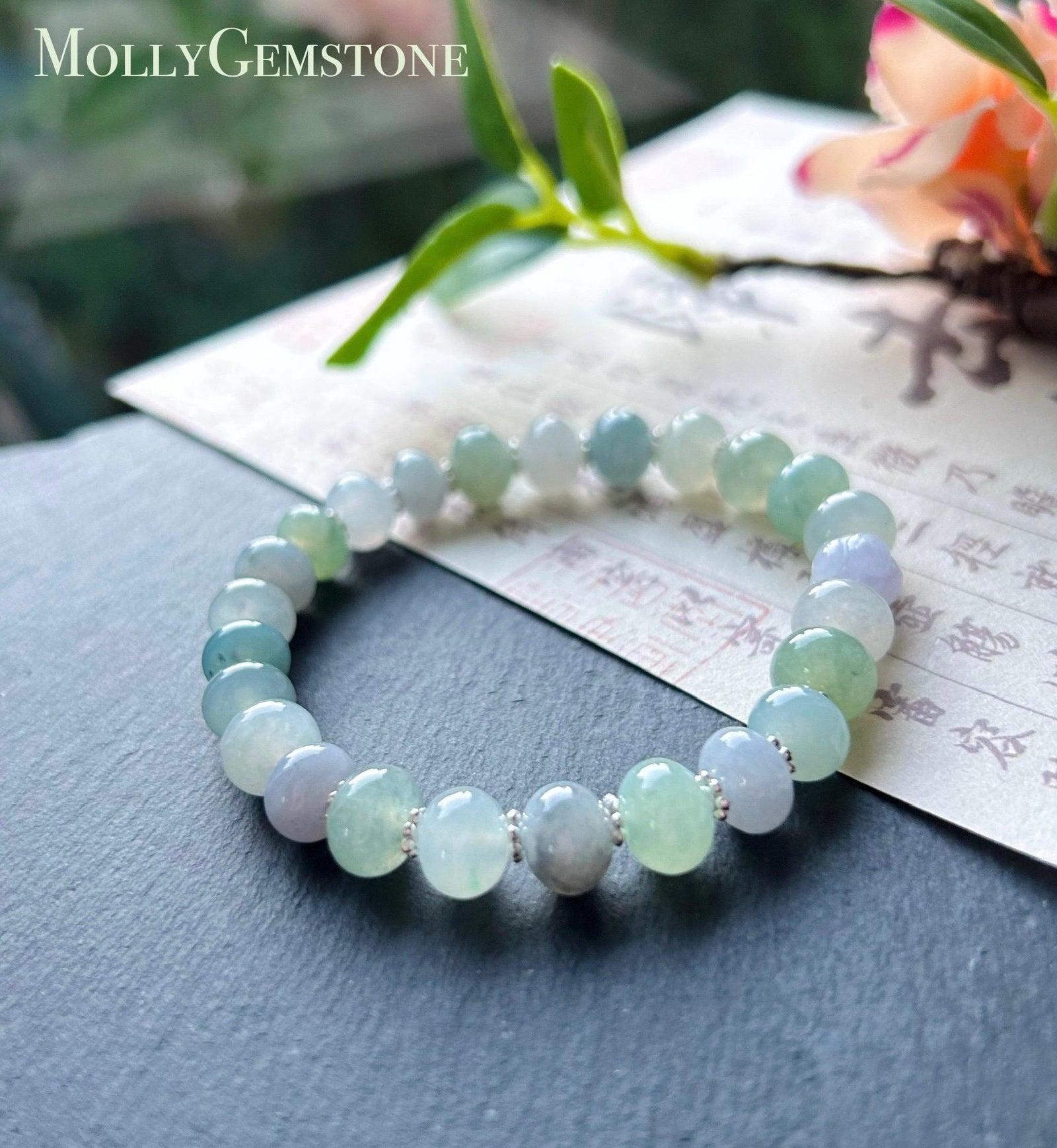 Natural Jadeite Beaded Bracelet Handmade Jewelry Burmese Type A Highly Translucent Icy Multicolor Jade 9mm