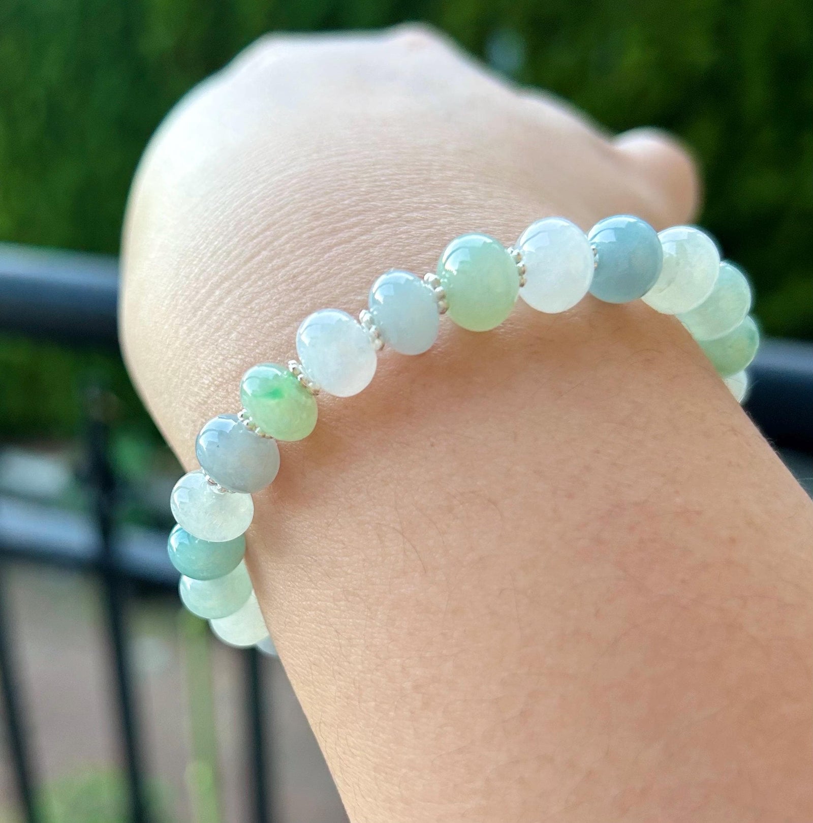 Natural Jadeite Beaded Bracelet Handmade Jewelry Burmese Type A Highly Translucent Icy Multicolor Jade 9mm