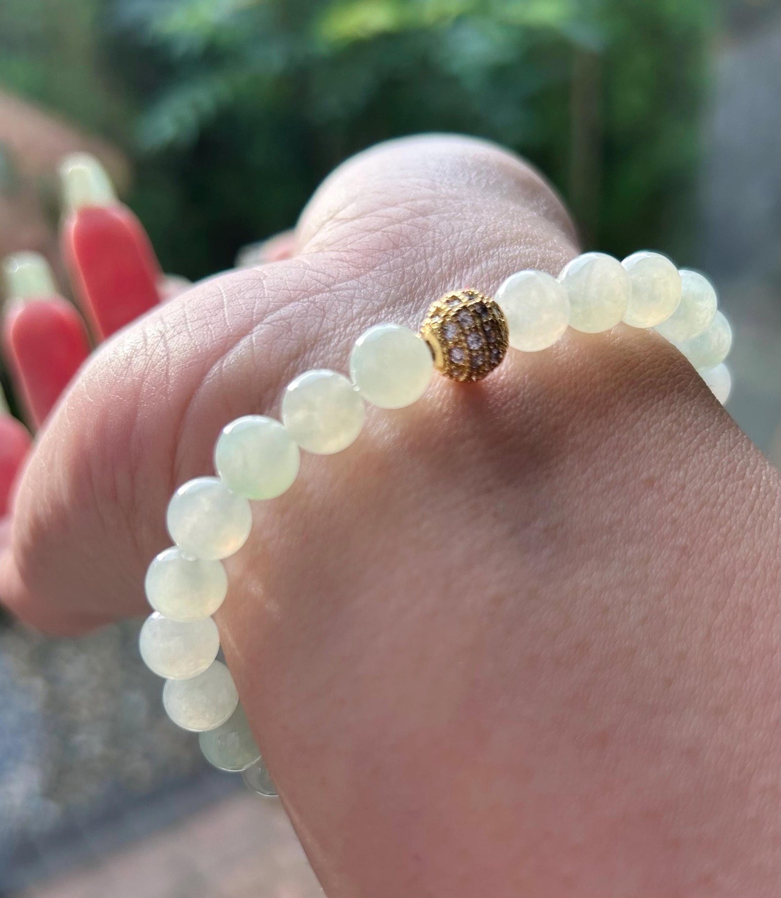 Natural Jadeite Beaded Bracelet Untreated Burmese Type A Icy Highly Translucent Icy Light Green 7mm Jade