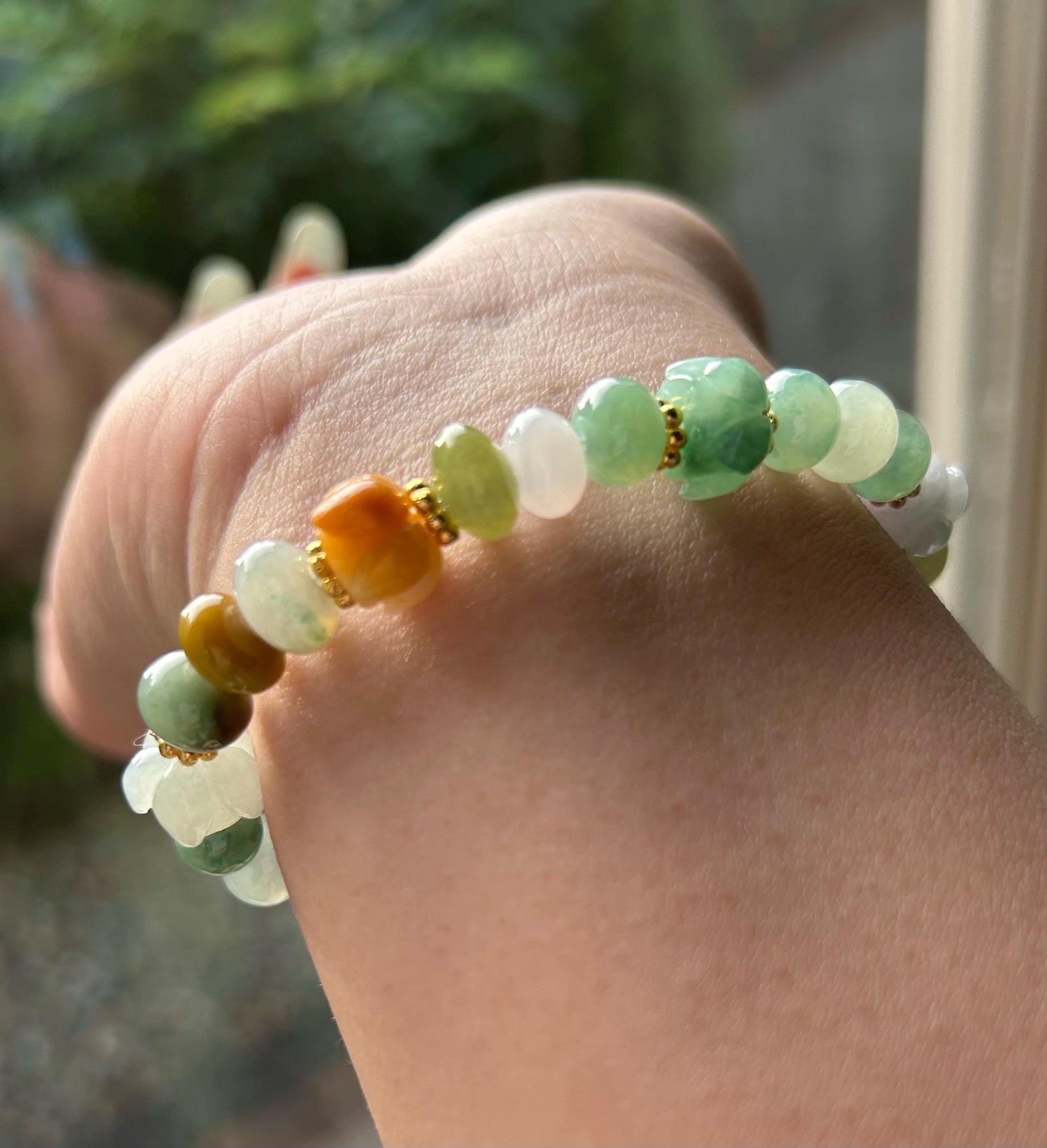Natural Jadeite Beaded Bracelet Handmade Jewelry Burmese Type A Icy Translucent Autumn Multicolor Jade 8.5mm