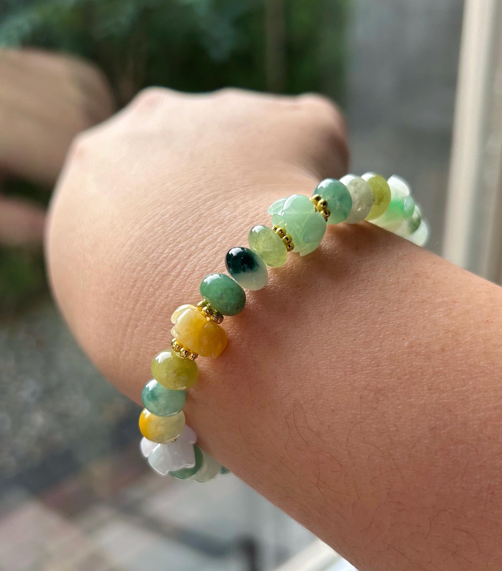 Natural Jadeite Beaded Bracelet Handmade Jewelry Burmese Type A Icy Translucent Autumn Multicolor Jade 8.5mm