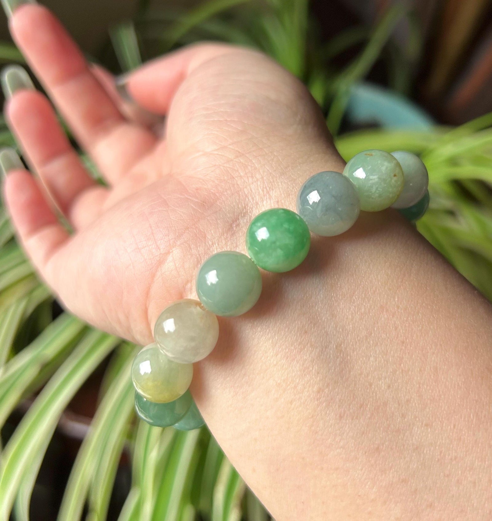 Burmese Jadeite Beaded Bracelet: Natural Type A Highly Translucent Icy Autumn Multicolor 11.5mm Myanmar Jade Untreated