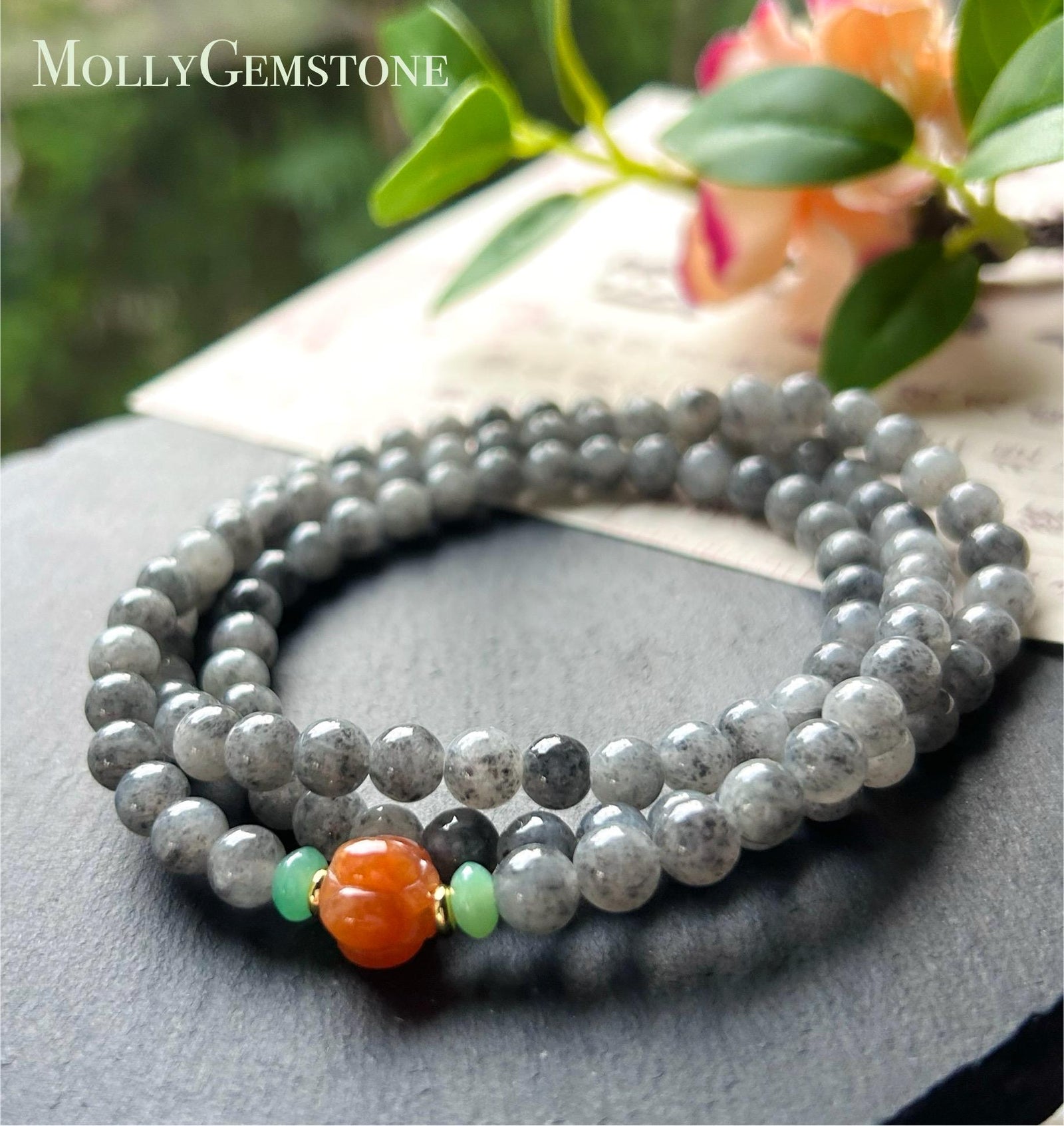 Natural Jadeite Beaded Stacked Bracelet Sweater Necklace Burmese Type A Highly Translucent Icy Wuji Black Jade 6.2mm