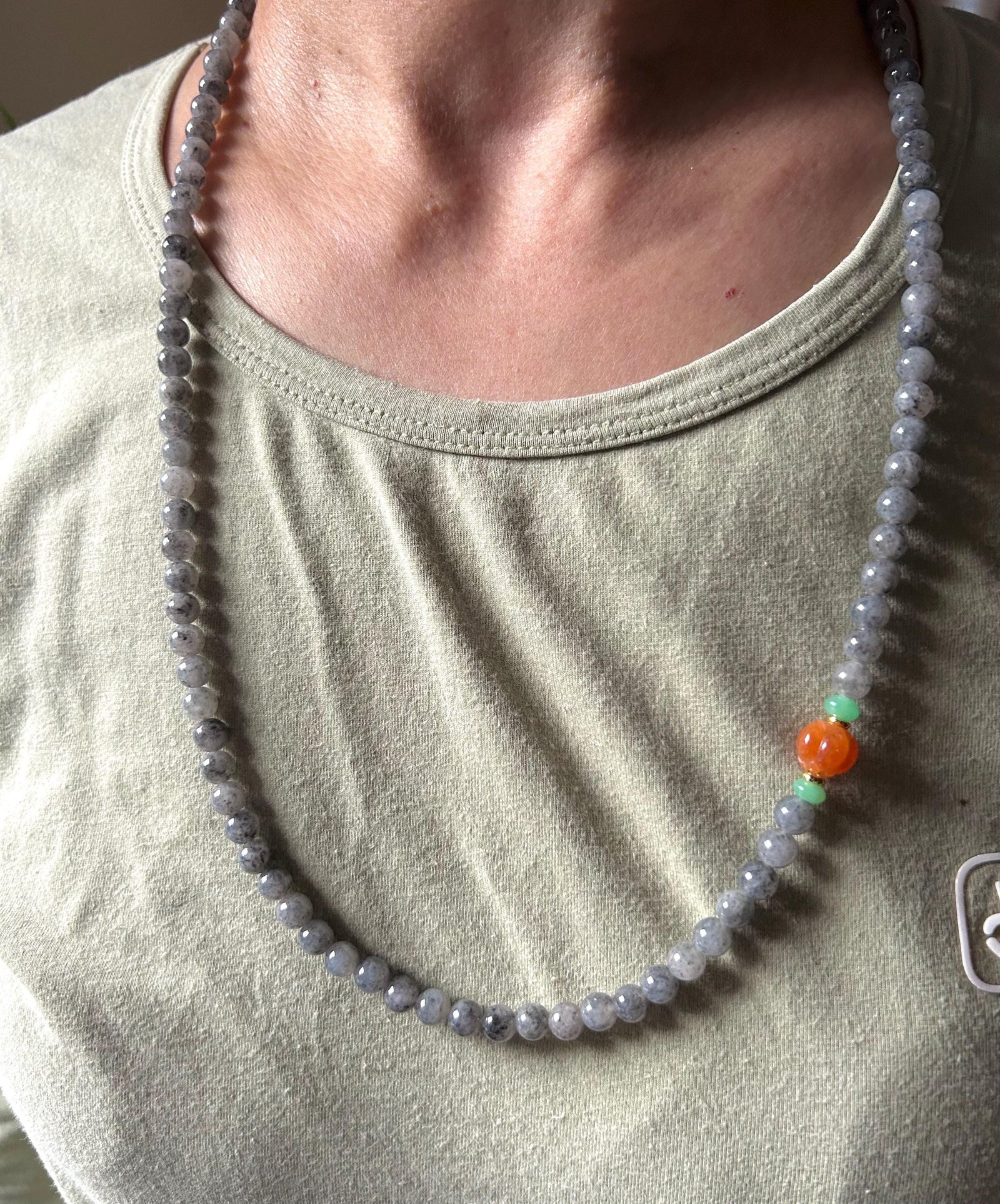 Natural Jadeite Beaded Stacked Bracelet Sweater Necklace Burmese Type A Highly Translucent Icy Wuji Black Jade 6.2mm