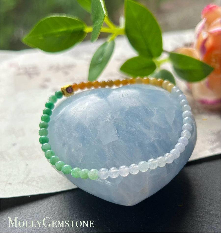 Natural Jadeite Beaded Minimalist Bracelet Jewelry Burmese Type A Untreated Icy Translucent Multicolor Jade 3.5mm