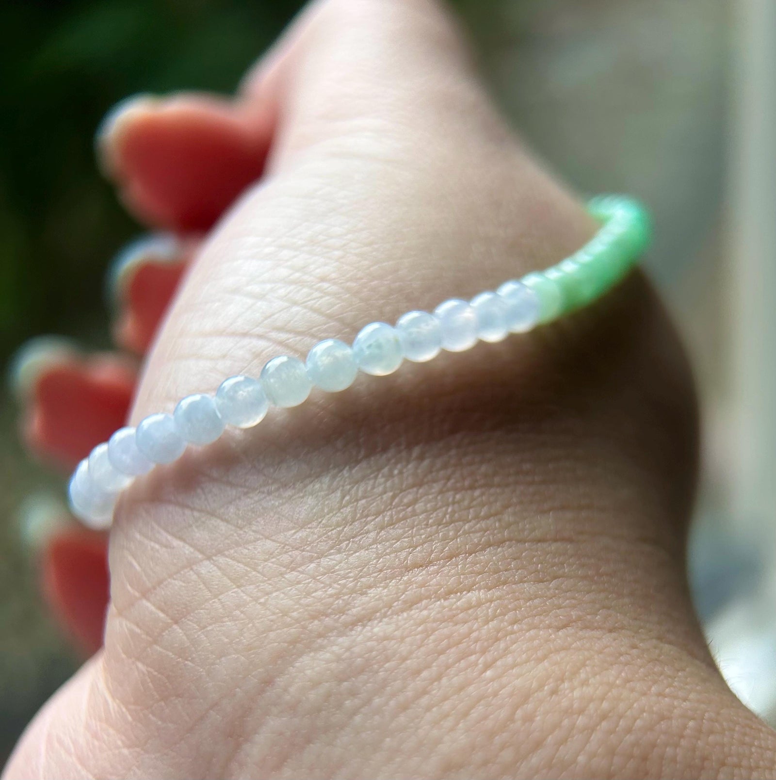 Natural Jadeite Beaded Minimalist Bracelet Jewelry Burmese Type A Untreated Icy Translucent Multicolor Jade 3.5mm