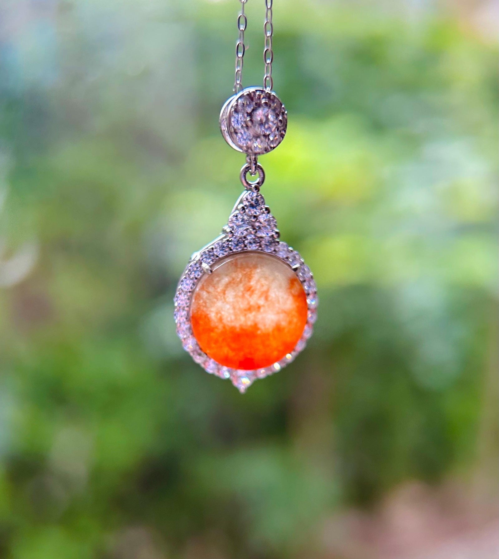 Natural Jadeite & Sterling Silver Pendant Burmese Type A RARE Icy Translucent Pumpkin Color Peace Plaque Orange Jade Halloween Gift