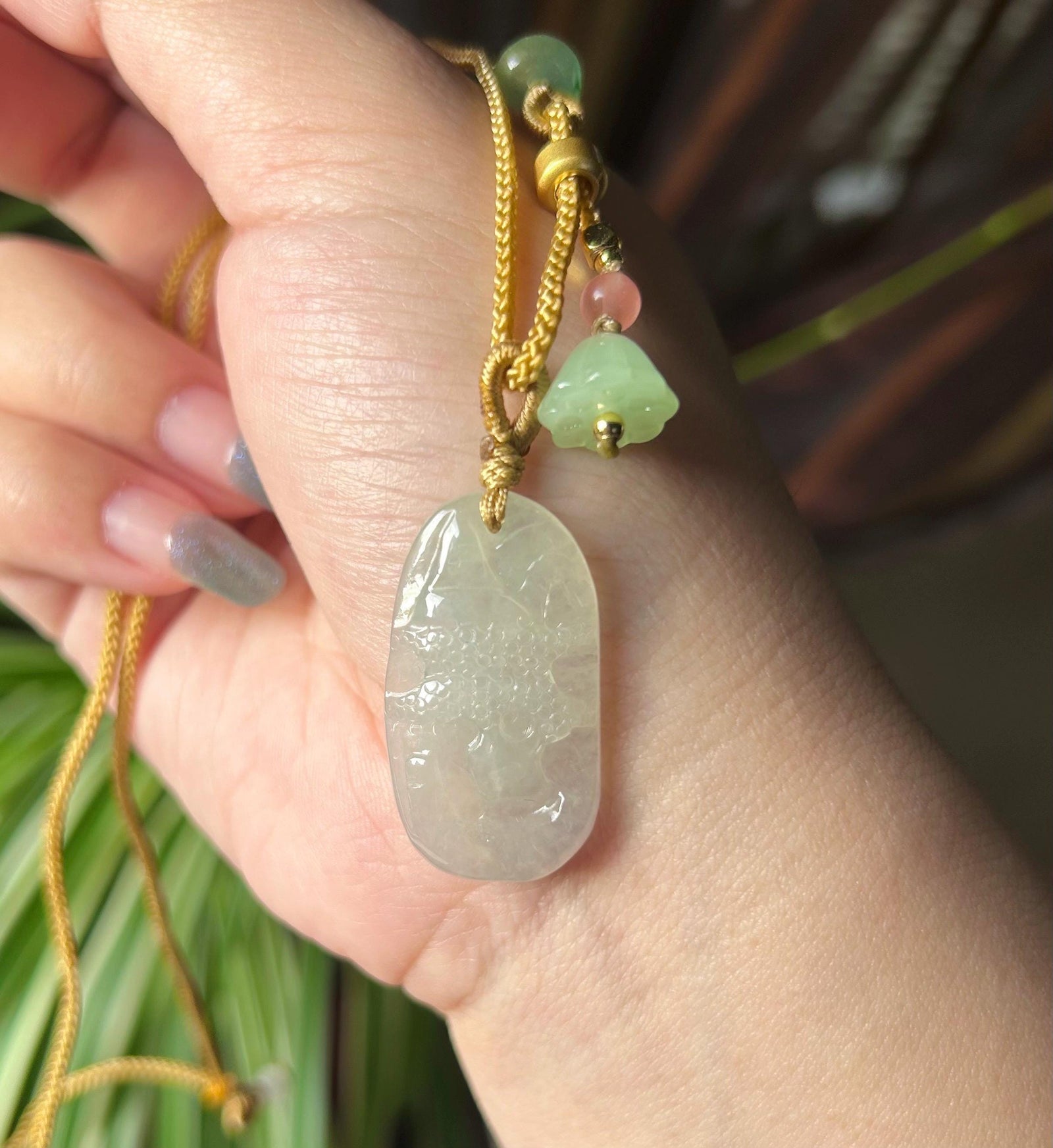 Burmese Icy White Jadeite Landscape Pendant Handwoven Necklace: Hand-Carved Natural Untreated Type A Myanmar Jade Jewelry
