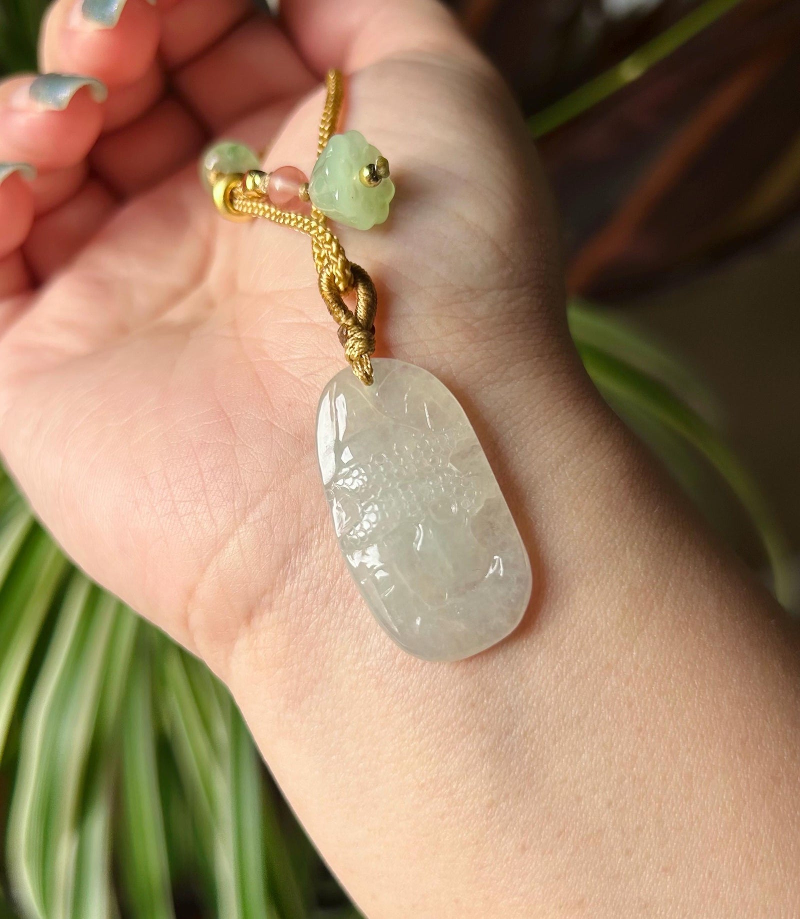 Burmese Icy White Jadeite Landscape Pendant Handwoven Necklace: Hand-Carved Natural Untreated Type A Myanmar Jade Jewelry