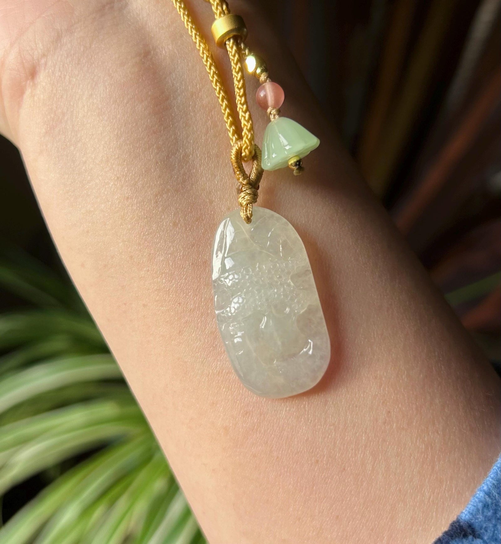 Burmese Icy White Jadeite Landscape Pendant Handwoven Necklace: Hand-Carved Natural Untreated Type A Myanmar Jade Jewelry