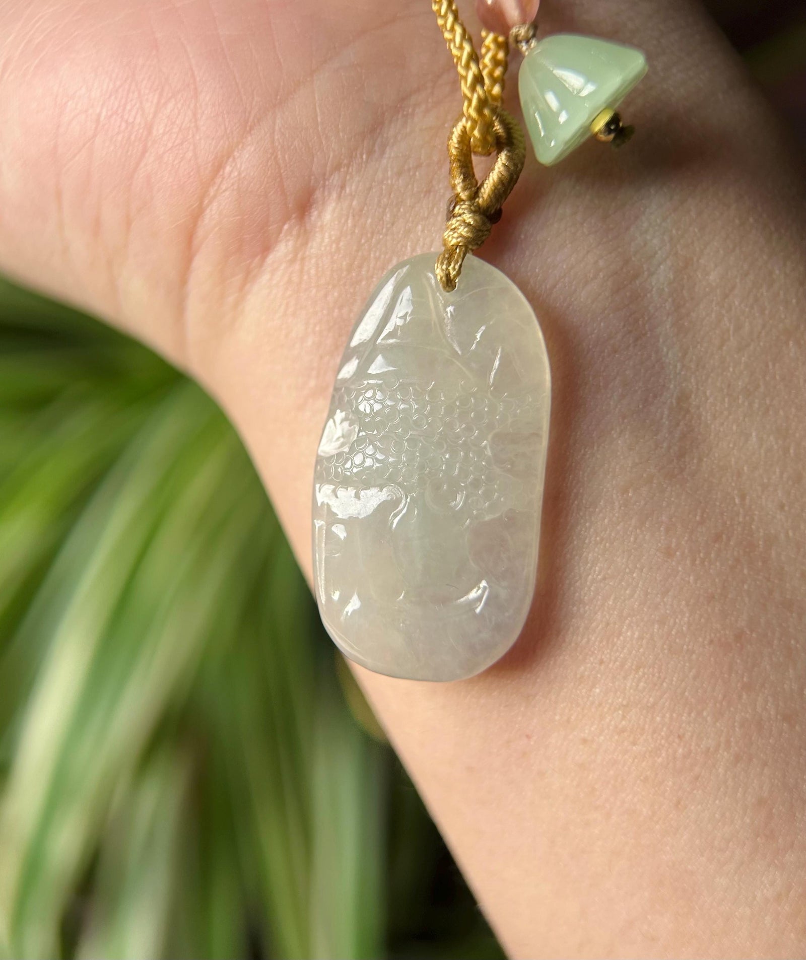 Burmese Icy White Jadeite Landscape Pendant Handwoven Necklace: Hand-Carved Natural Untreated Type A Myanmar Jade Jewelry