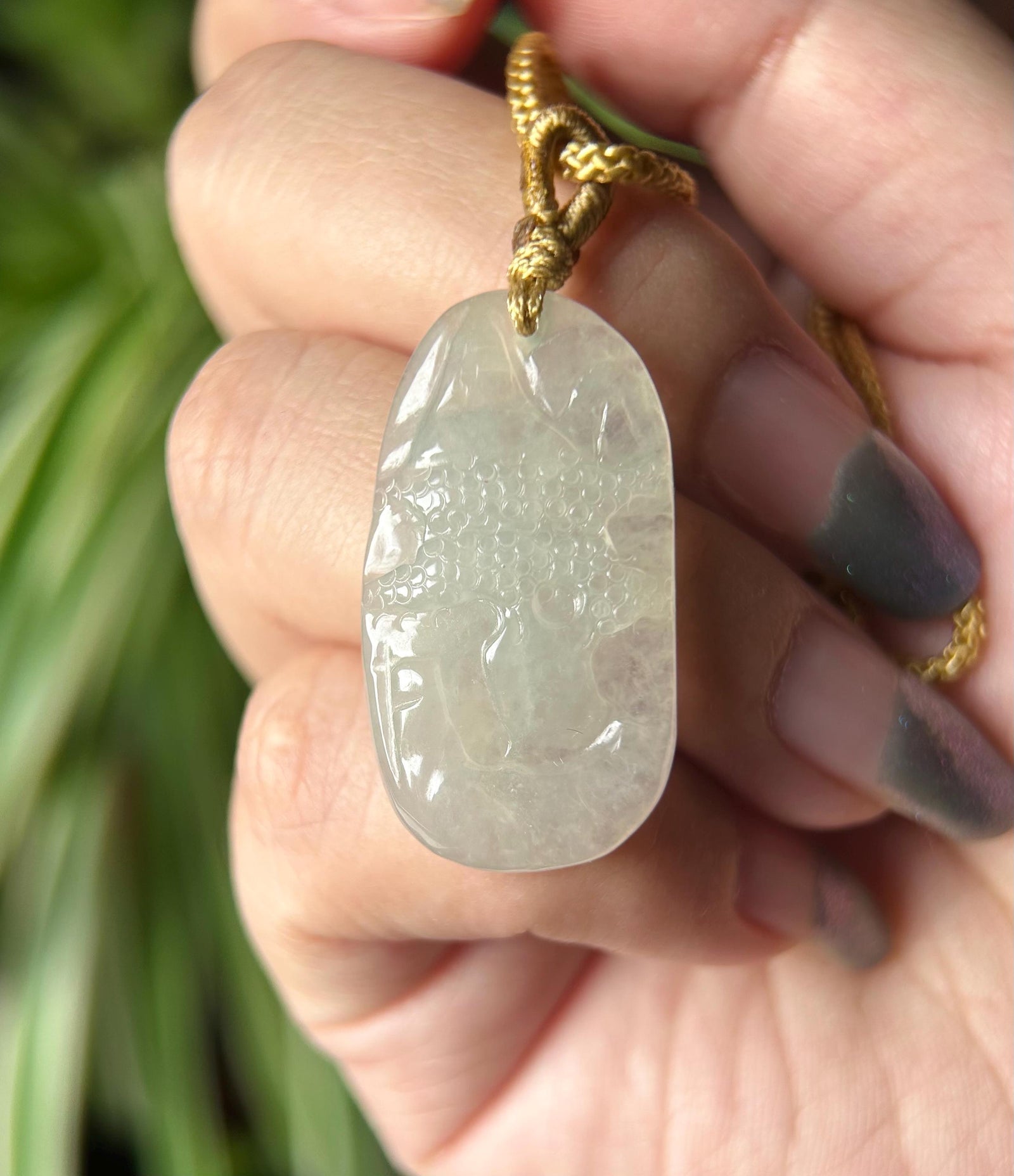 Burmese Icy White Jadeite Landscape Pendant Handwoven Necklace: Hand-Carved Natural Untreated Type A Myanmar Jade Jewelry