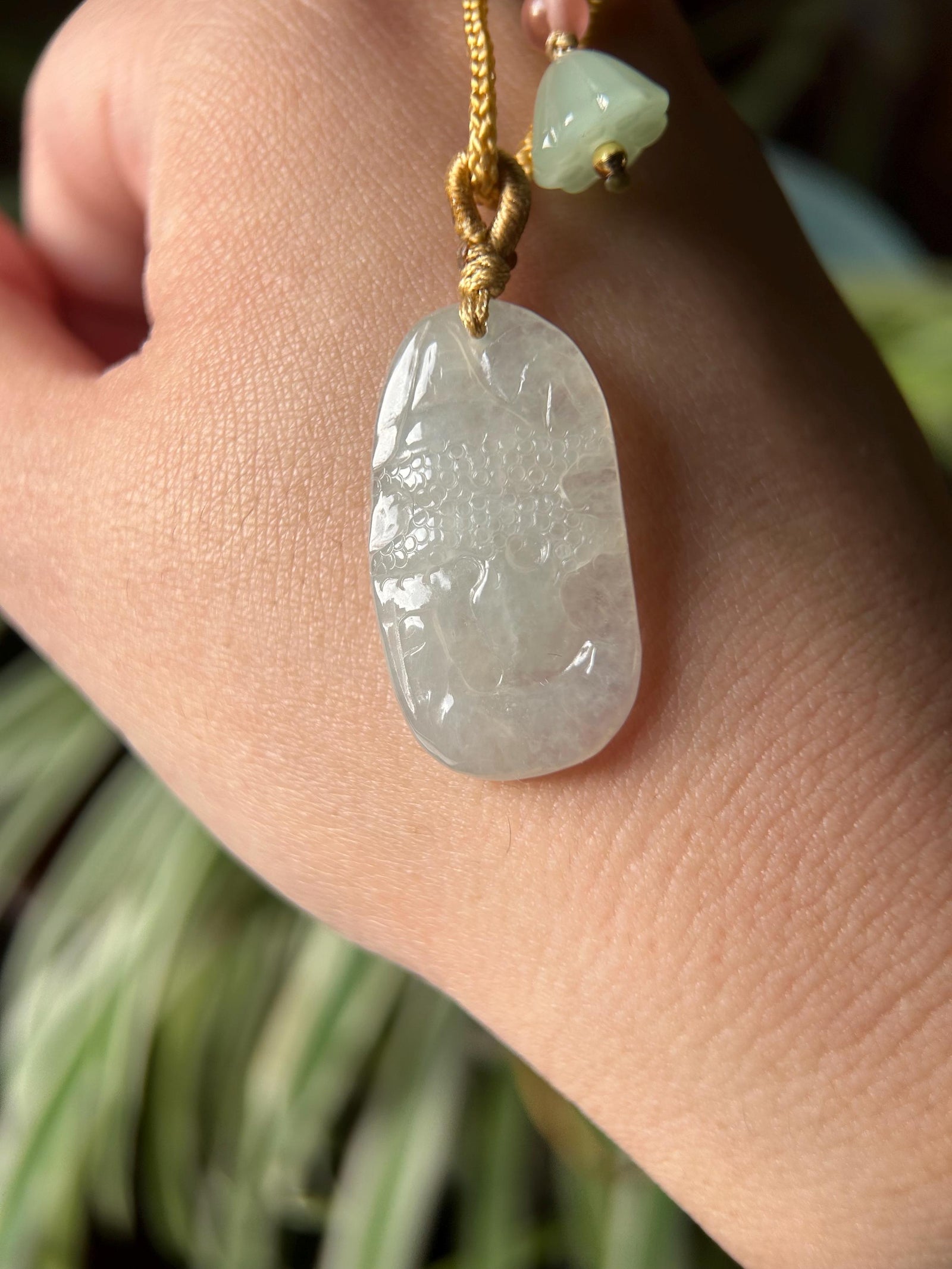 Burmese Icy White Jadeite Landscape Pendant Handwoven Necklace: Hand-Carved Natural Untreated Type A Myanmar Jade Jewelry
