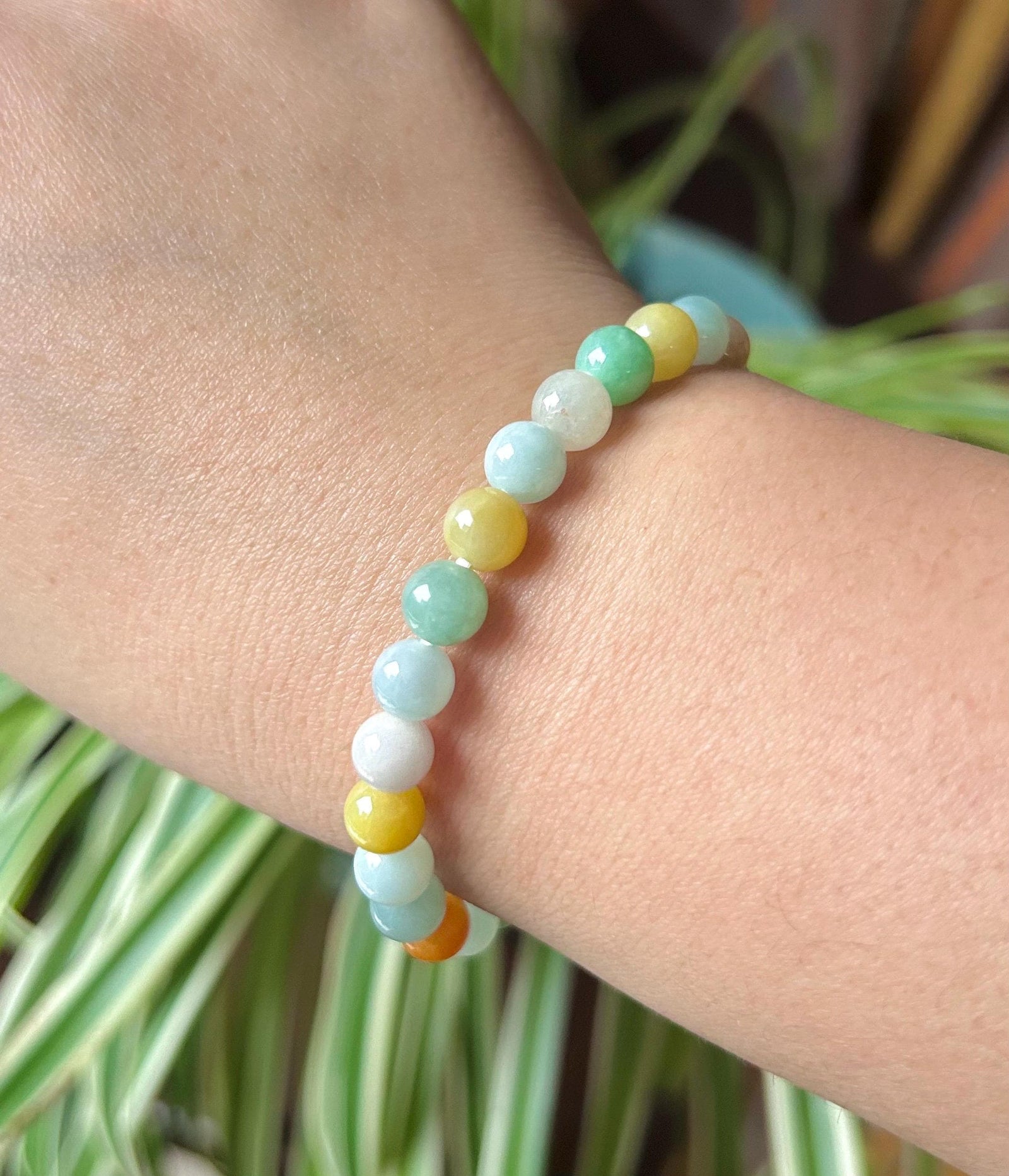 Burmese Jadeite Beaded Bracelet: Natural Type A Icy Translucent Multicolor, 7mm