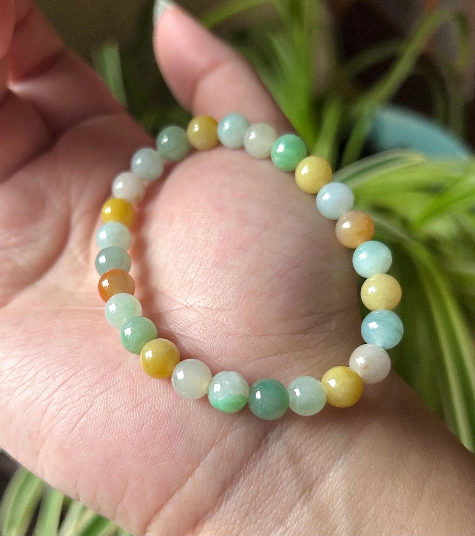 Burmese Jadeite Beaded Bracelet: Natural Type A Icy Translucent Multicolor, 7mm