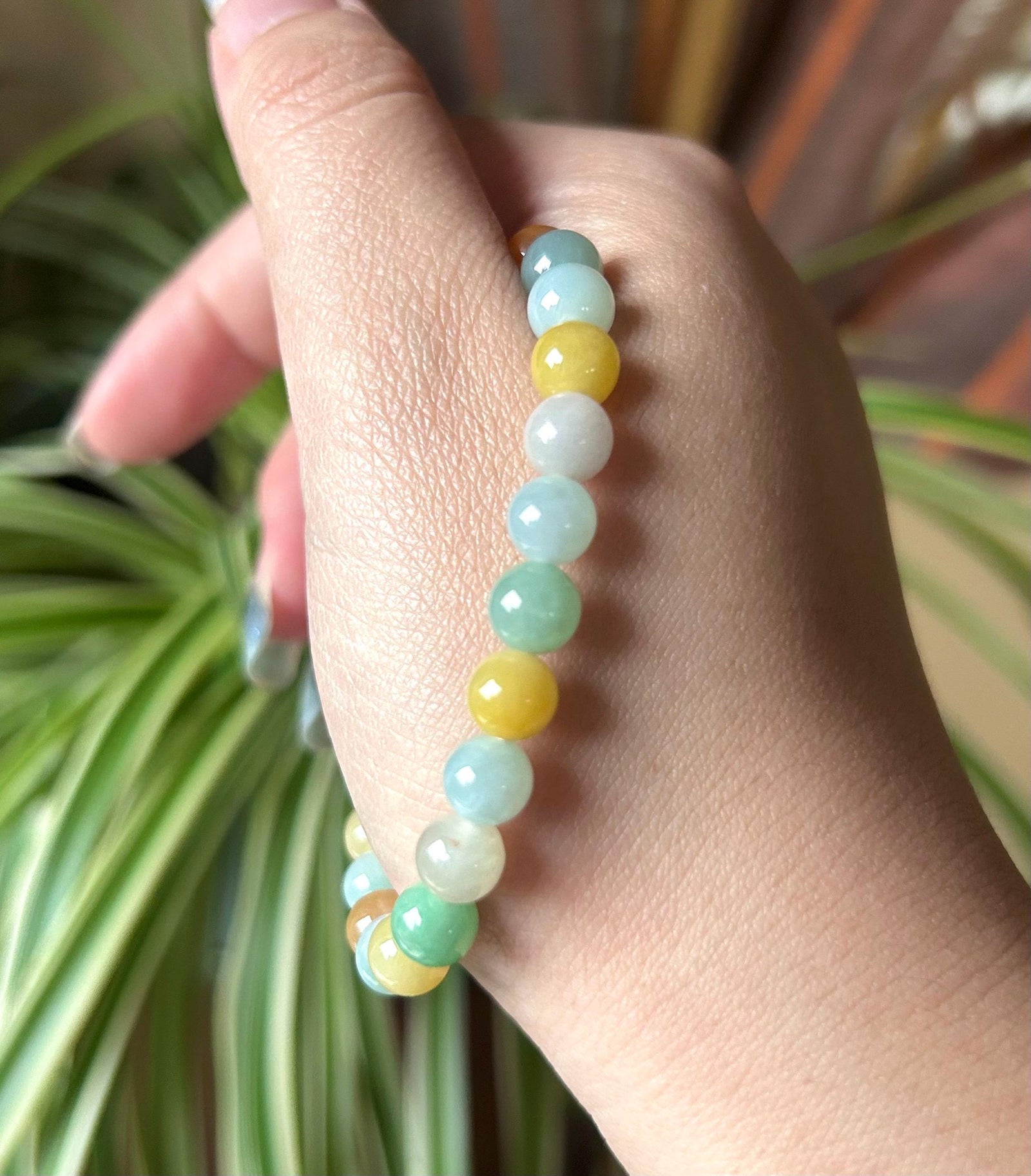 Burmese Jadeite Beaded Bracelet: Natural Type A Icy Translucent Multicolor, 7mm