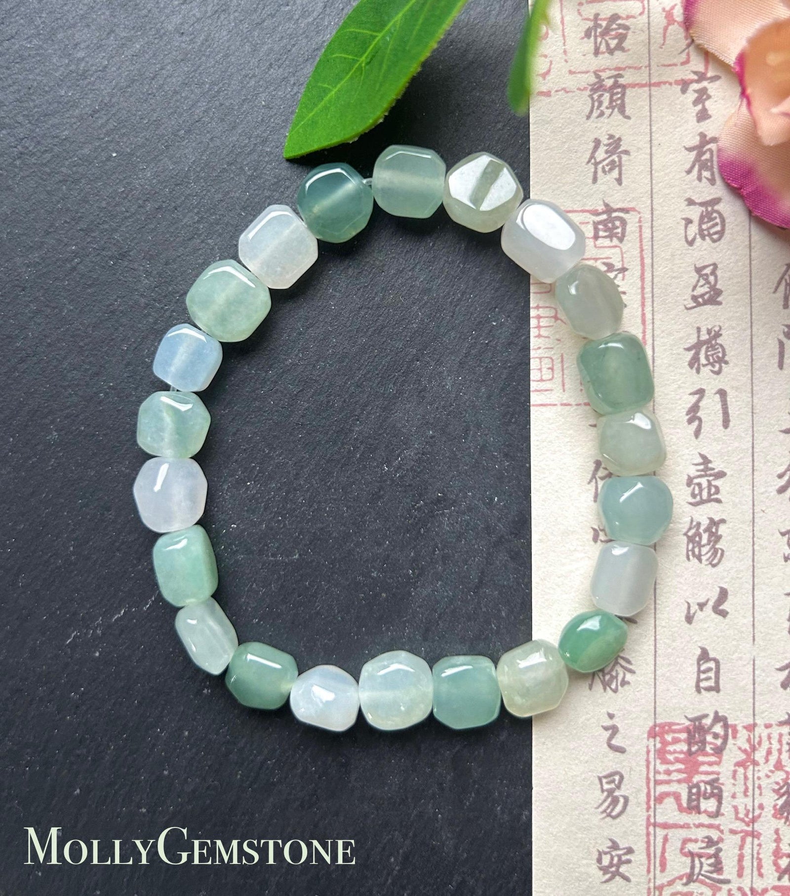 Jadeite Jade Beaded Bracelet Handmade Jewelry Gift for Her Natural Burmese Icy High Translucency Type A Multicolor Rainbow Ice Cube Jade 8mm