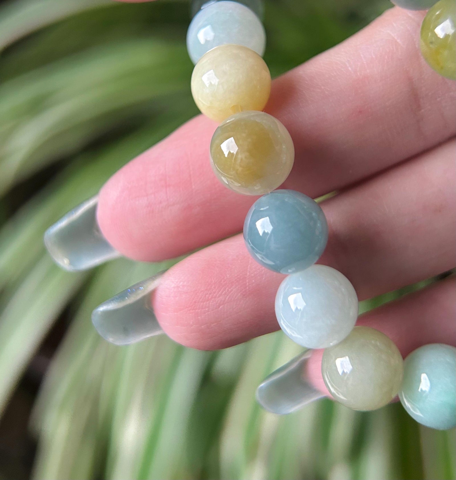 Burmese Jadeite Beaded Bracelet: Natural Type A Highly Translucent Icy Autumn Multicolor 10mm Myanmar Jade Untreated