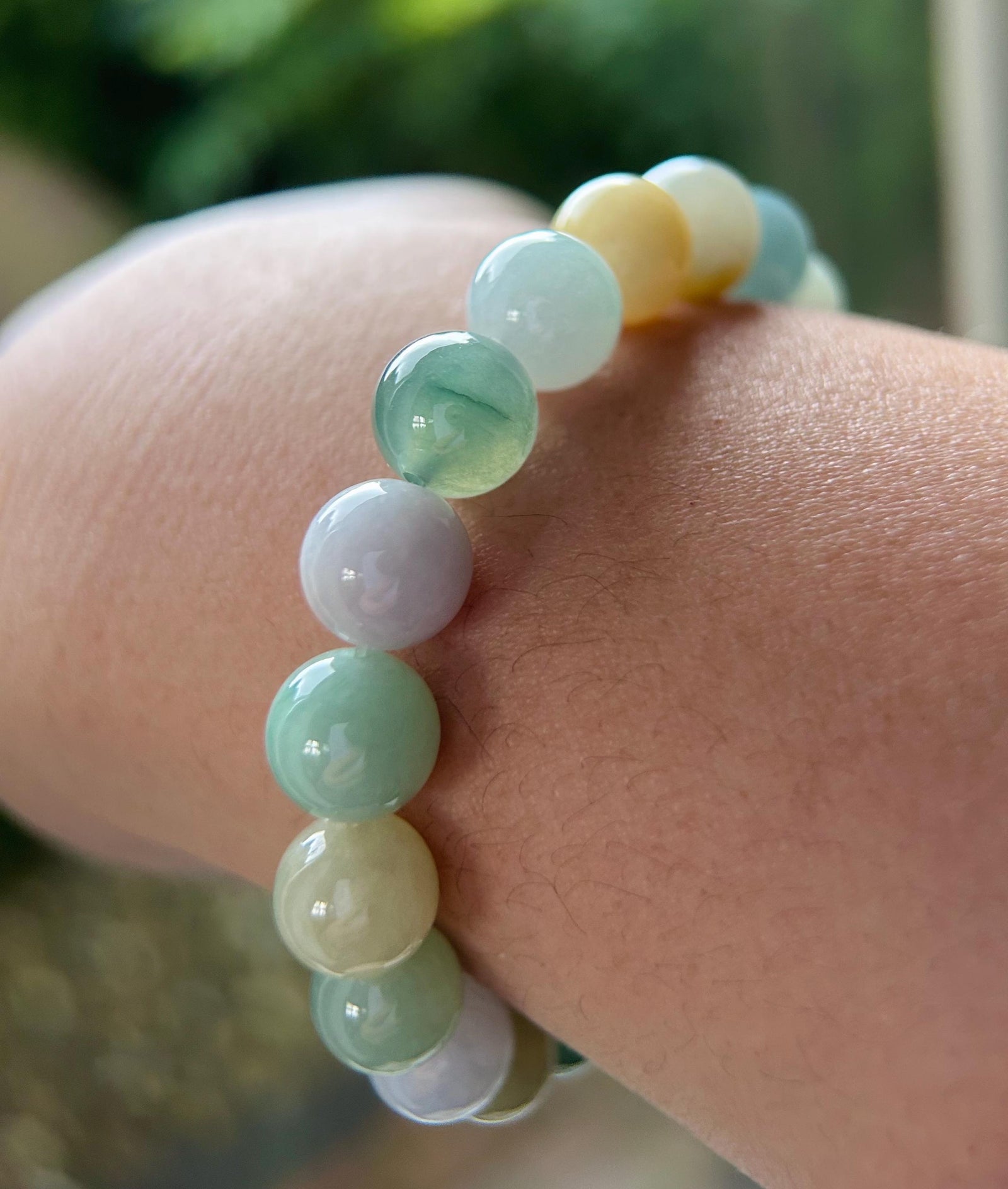 Burmese Jadeite Beaded Bracelet: Natural Type A Highly Translucent Icy Autumn Multicolor 10mm Myanmar Jade Untreated