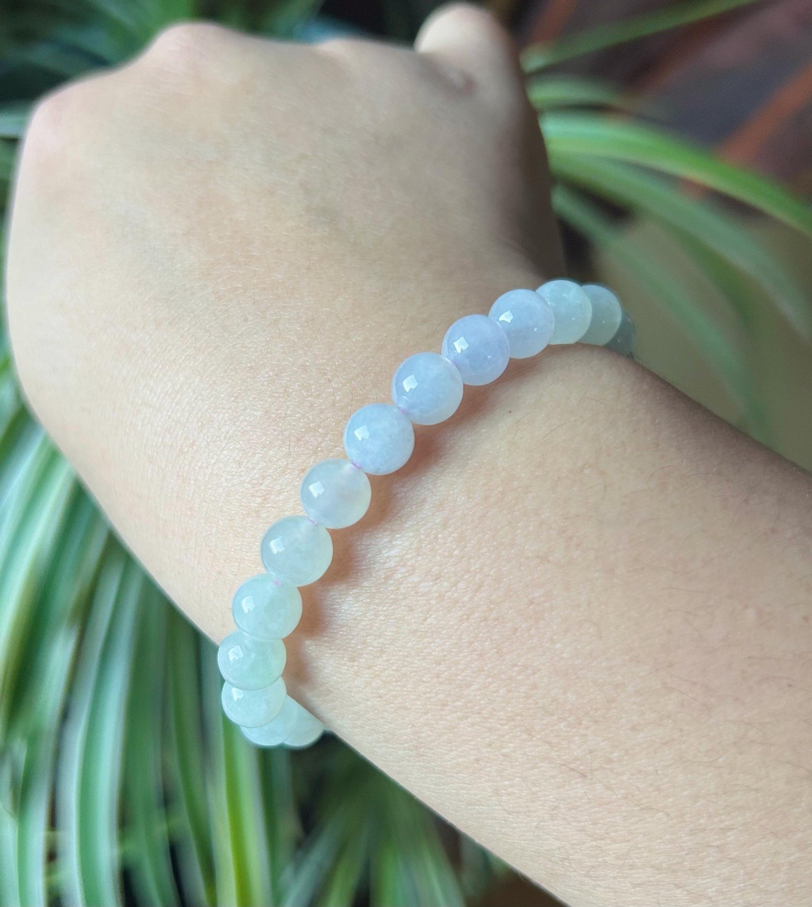 Burmese Jadeite Beaded Bracelet: Natural Type A Icy Translucent Light Green Purple 7mm Myanmar Jade Untreated