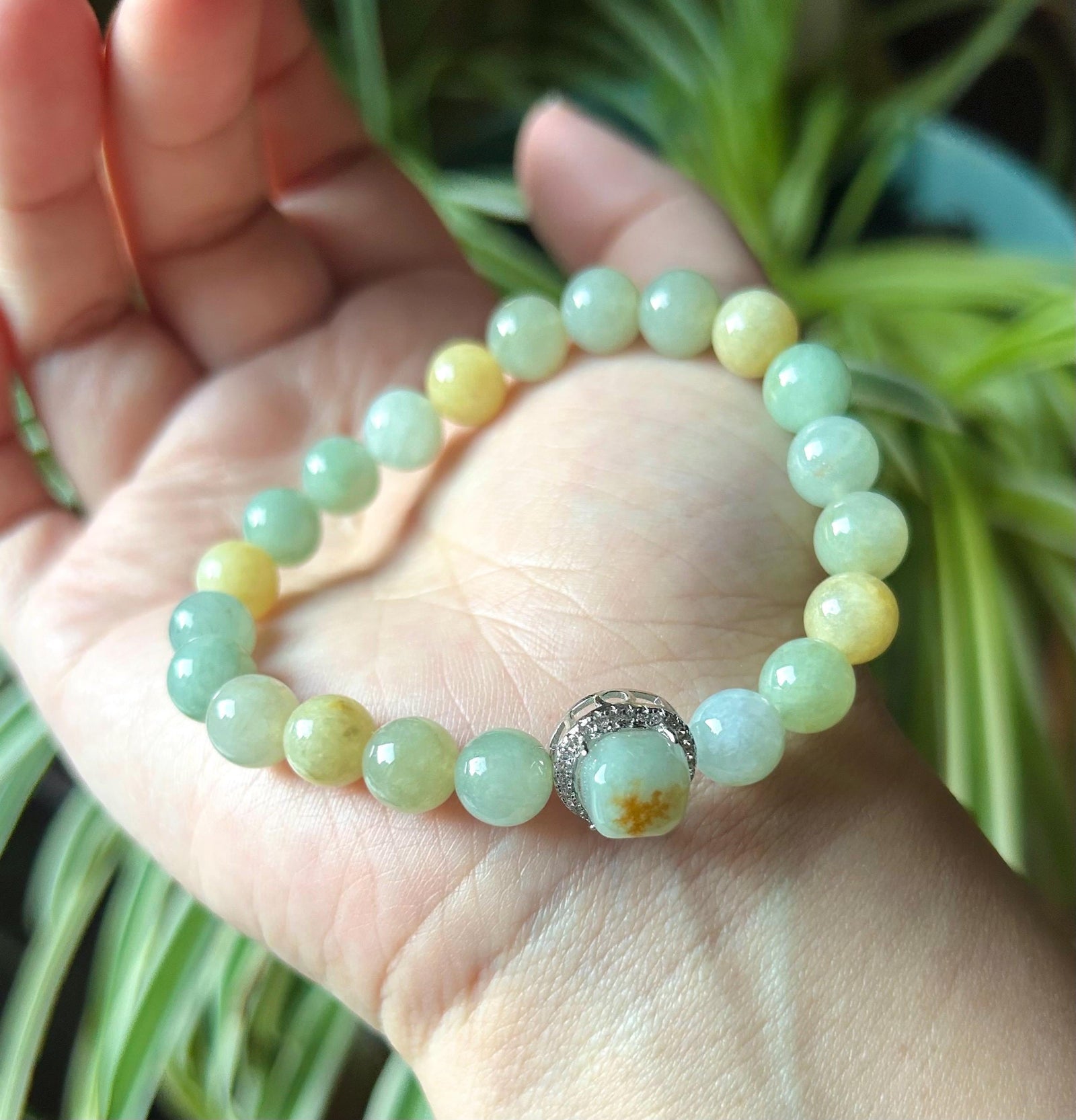 Burmese Jadeite Beaded Bracelet: Natural Type A Icy Translucent Autumn Multicolor 8mm Myanmar Jade Untreated