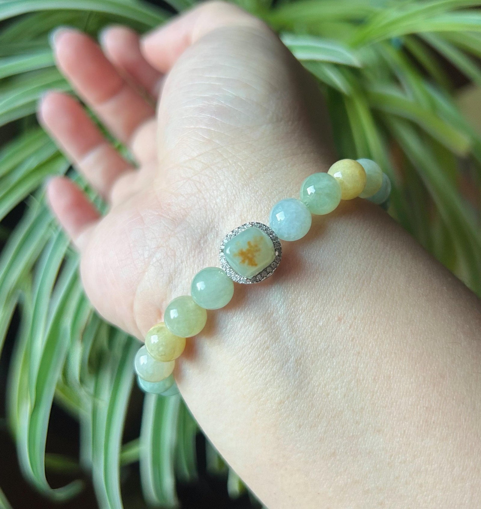 Burmese Jadeite Beaded Bracelet: Natural Type A Icy Translucent Autumn Multicolor 8mm Myanmar Jade Untreated
