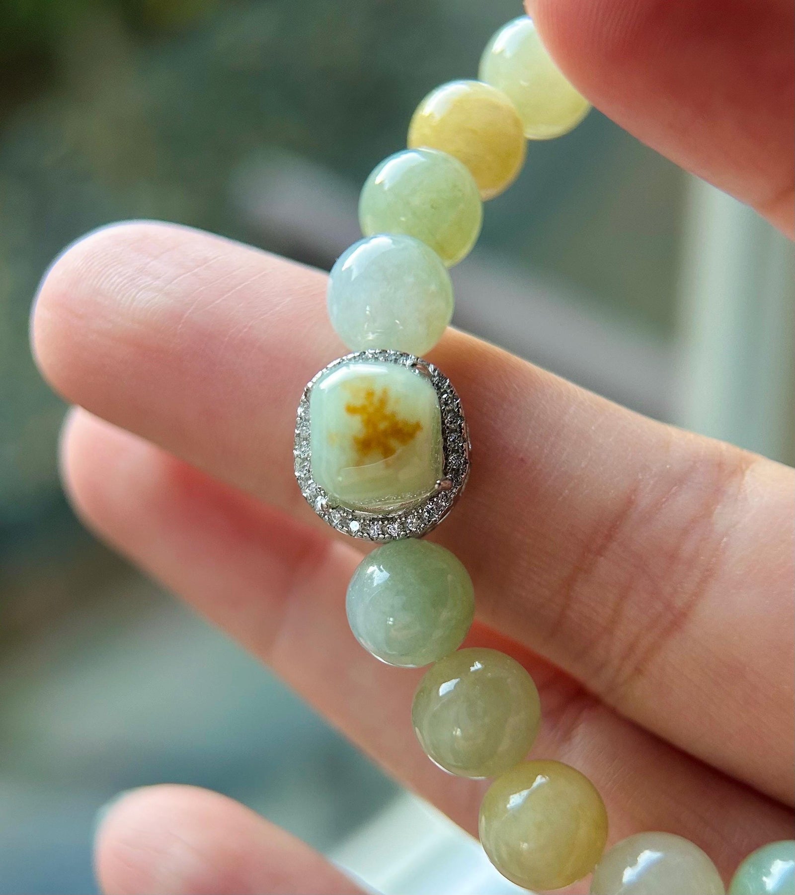 Burmese Jadeite Beaded Bracelet: Natural Type A Icy Translucent Autumn Multicolor 8mm Myanmar Jade Untreated
