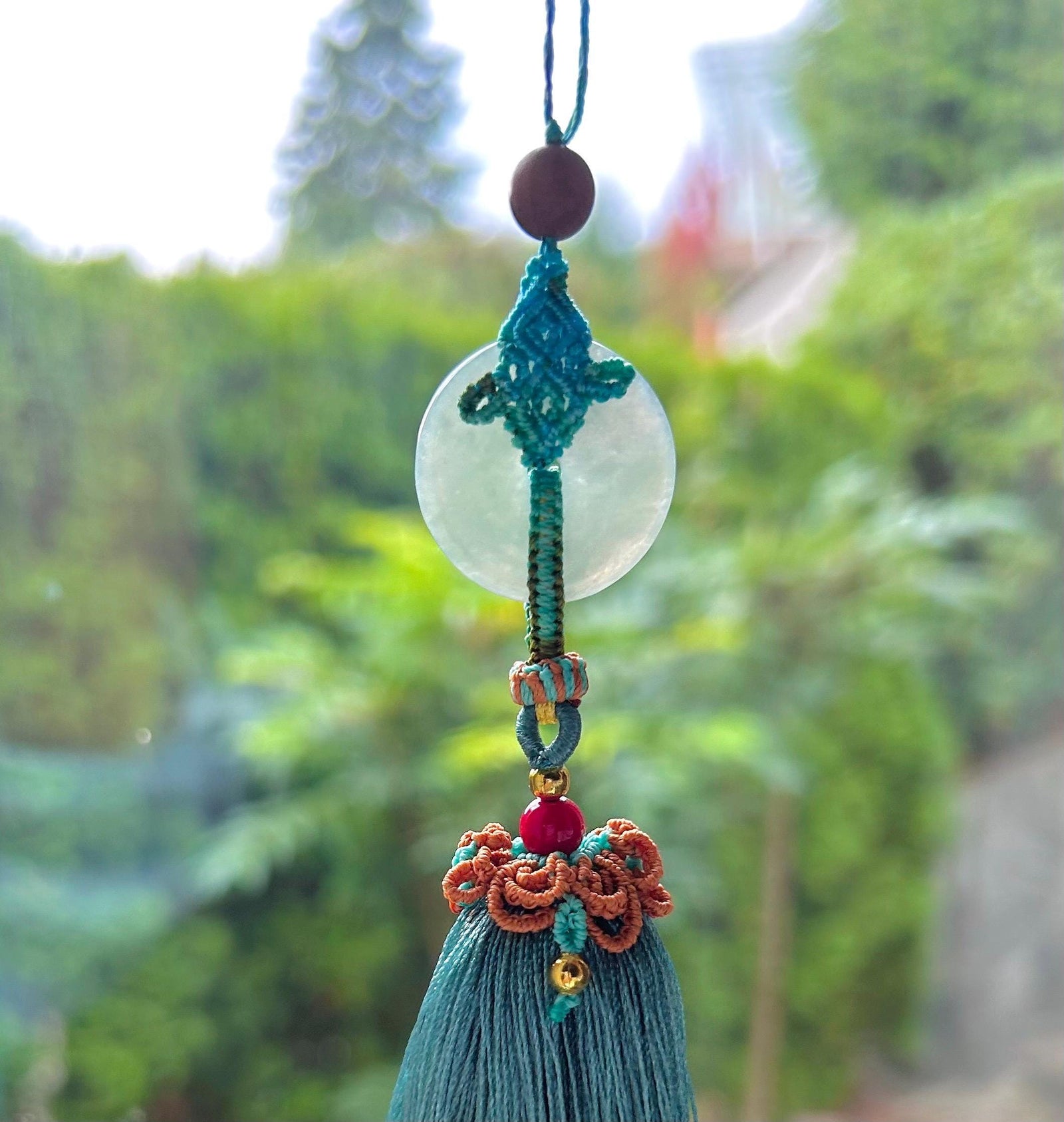 Natural Jadeite Handwoven Purse/Car Charm Burmese Type A Icy Green or White Jade Protection Amulet
