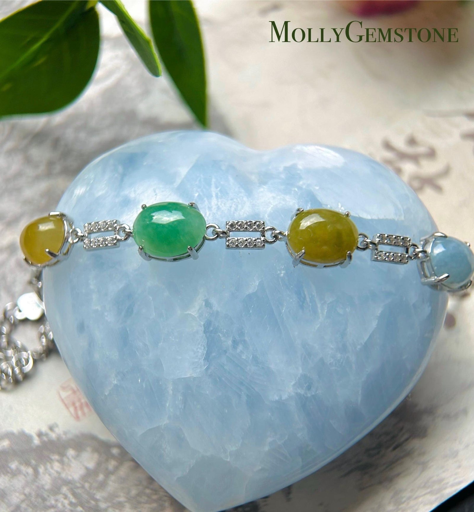 Natural Jadeite & Sterling Silver Bracelet Jewelry Burmese Type A Icy Highly Translucent Multicolor Jade