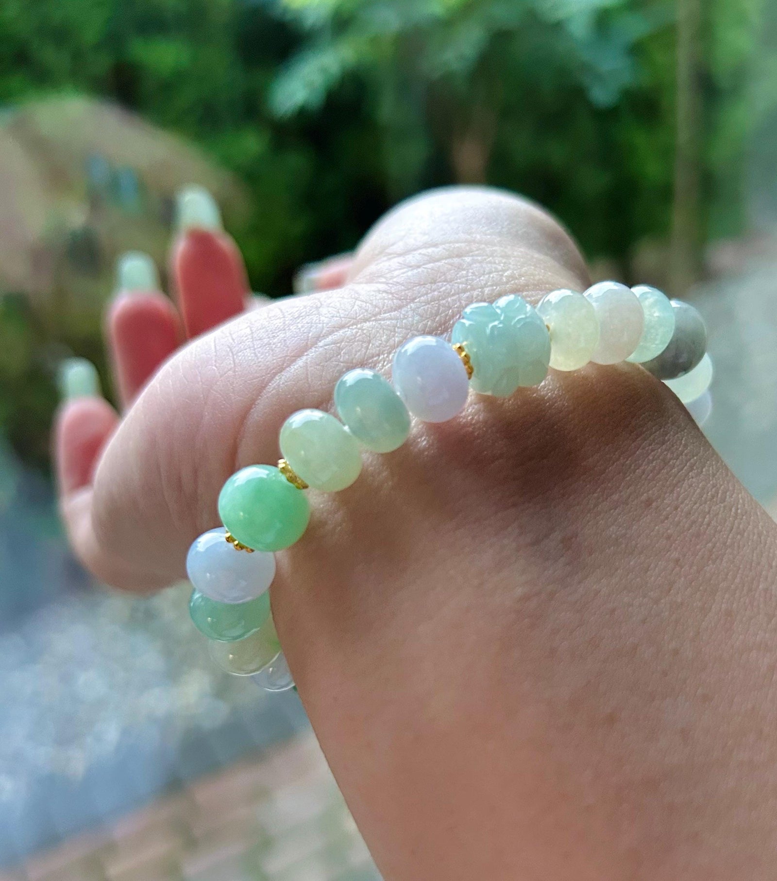 Natural Jadeite Beaded Bracelet High-end Jewelry Burmese Type A Highly Translucent Multicolor Jade 9mm