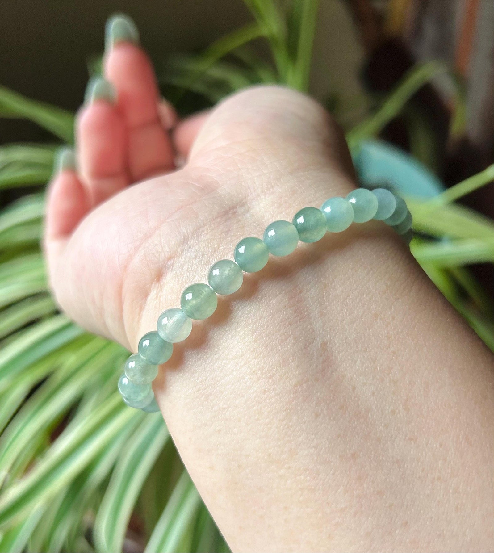 Natural Jadeite Beaded Bracelet Untreated Burmese Type A Icy Highly Translucent Clear Water Green 6.5mm Jade