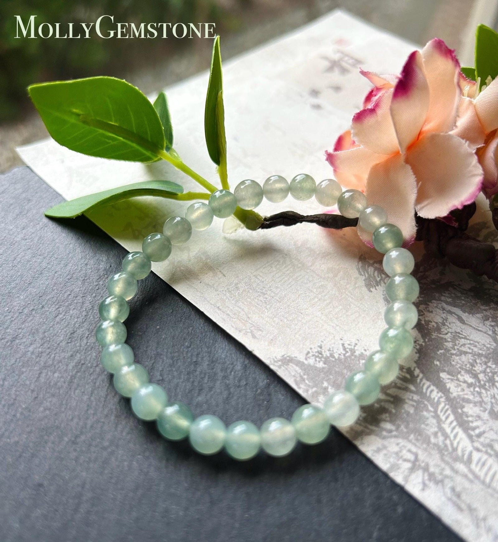 Natural Jadeite Beaded Bracelet Untreated Burmese Type A Icy Highly Translucent Clear Water Green 6.5mm Jade