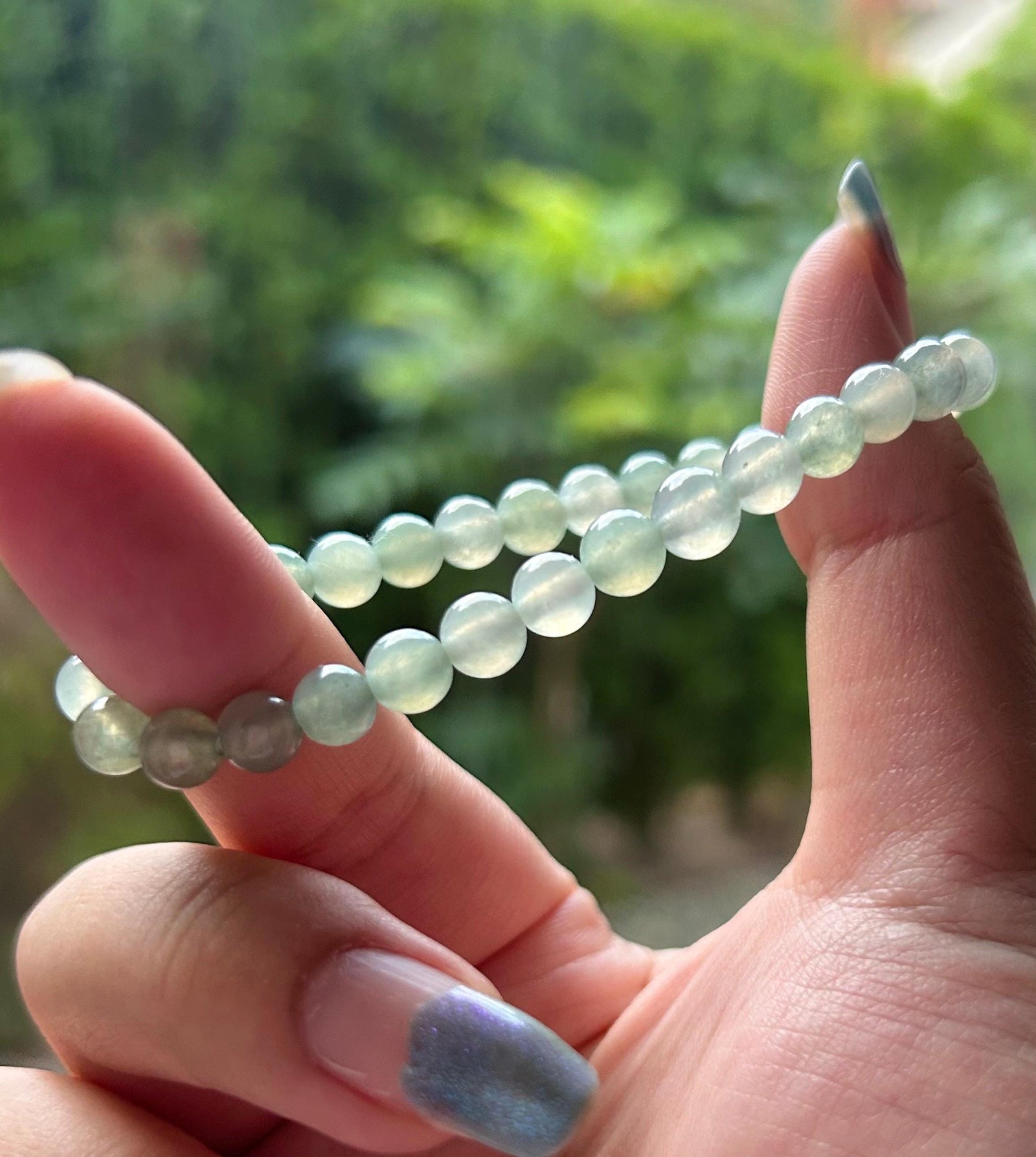 Natural Jadeite Beaded Bracelet Untreated Burmese Type A Icy Highly Translucent Clear Water Green 6.5mm Jade