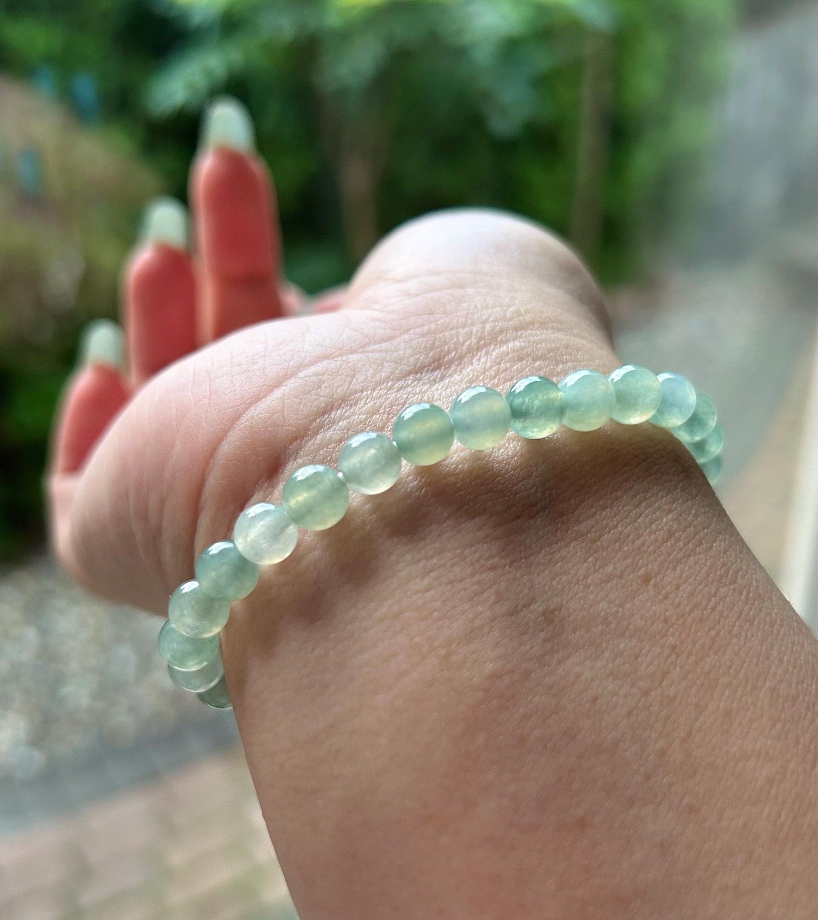 Natural Jadeite Beaded Bracelet Untreated Burmese Type A Icy Highly Translucent Clear Water Green 6.5mm Jade