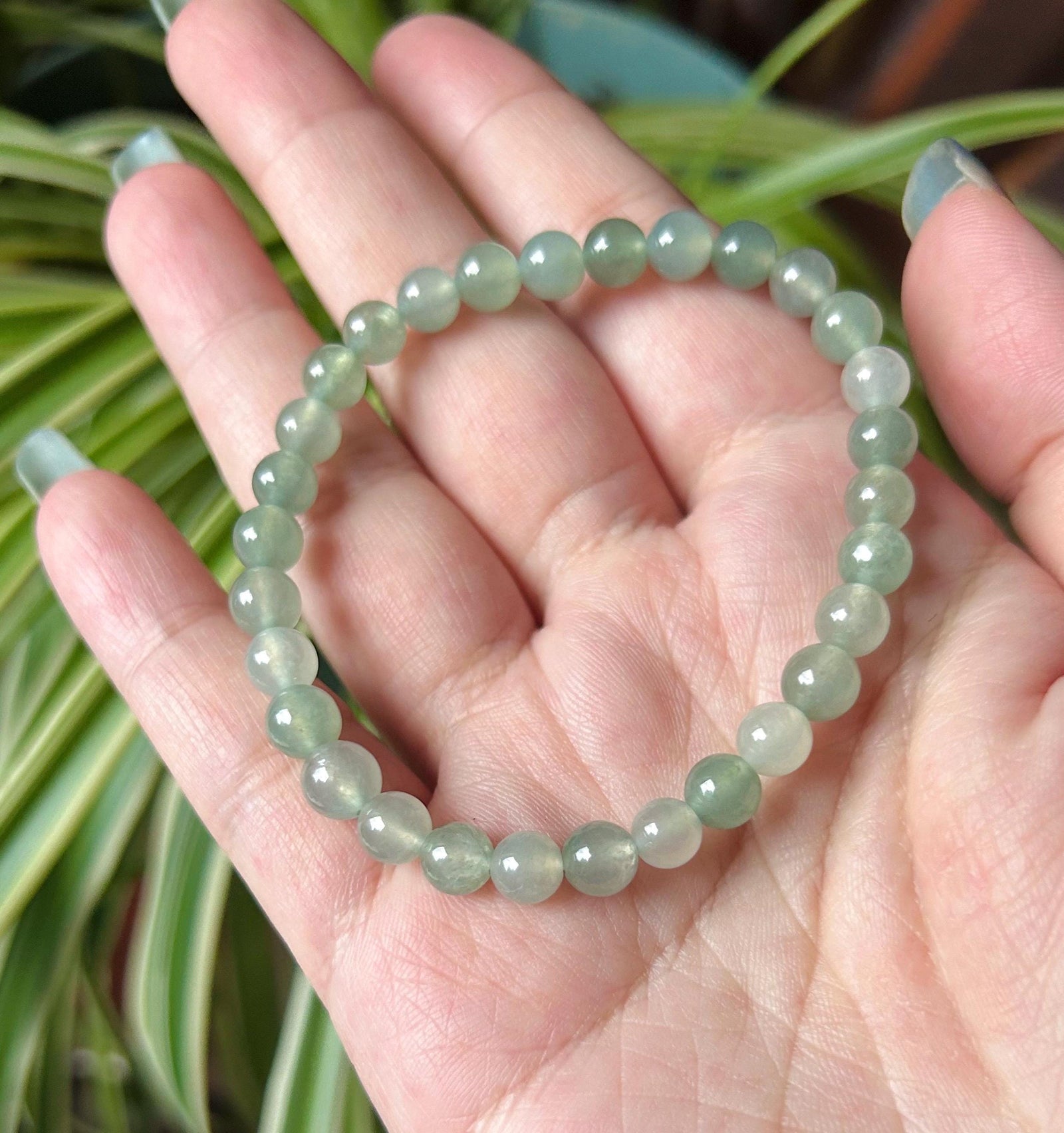 Natural Jadeite Beaded Bracelet Untreated Burmese Type A Icy Highly Translucent Clear Water Green 6.5mm Jade