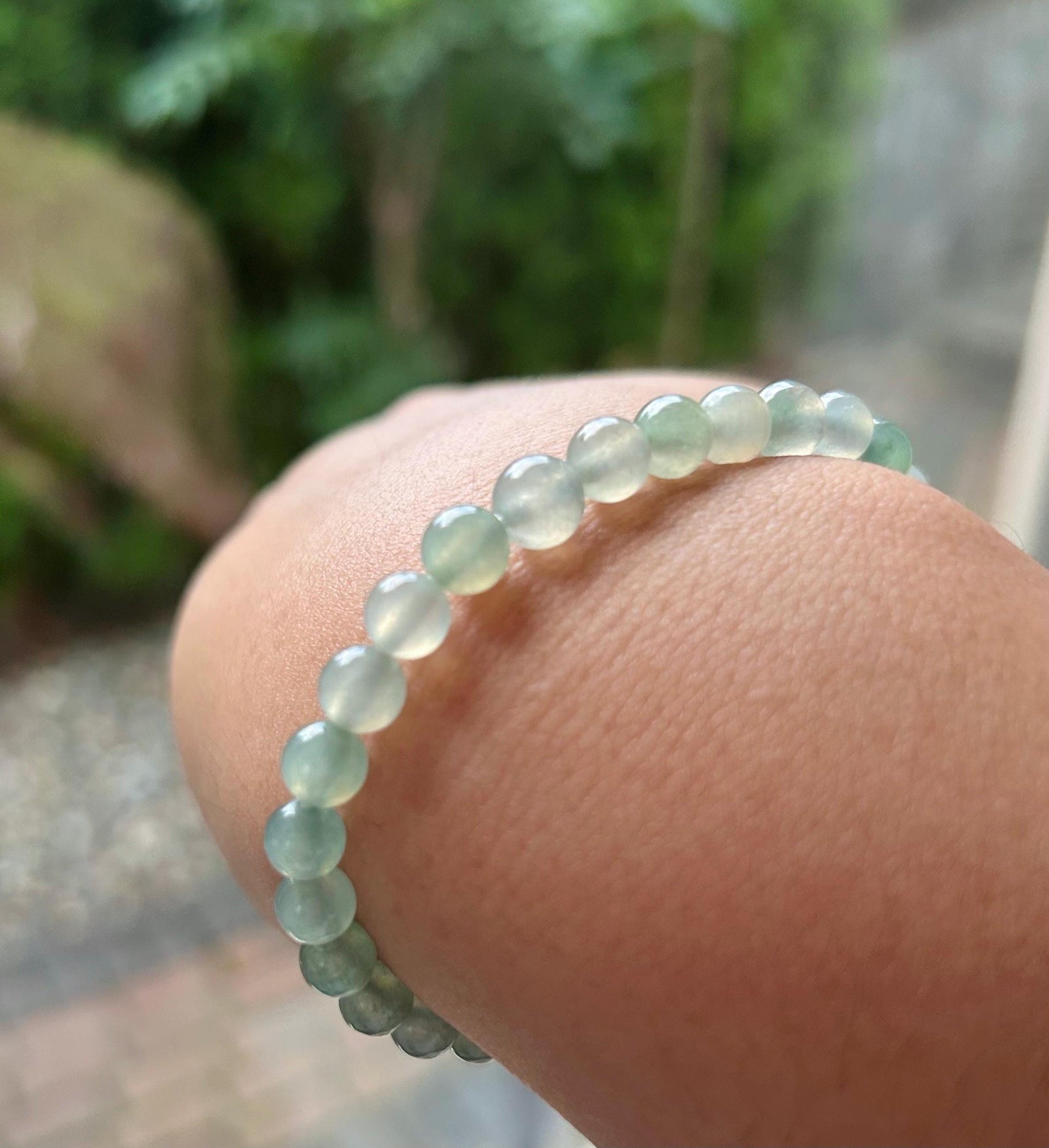 Natural Jadeite Beaded Bracelet Untreated Burmese Type A Icy Highly Translucent Clear Water Green 6.5mm Jade