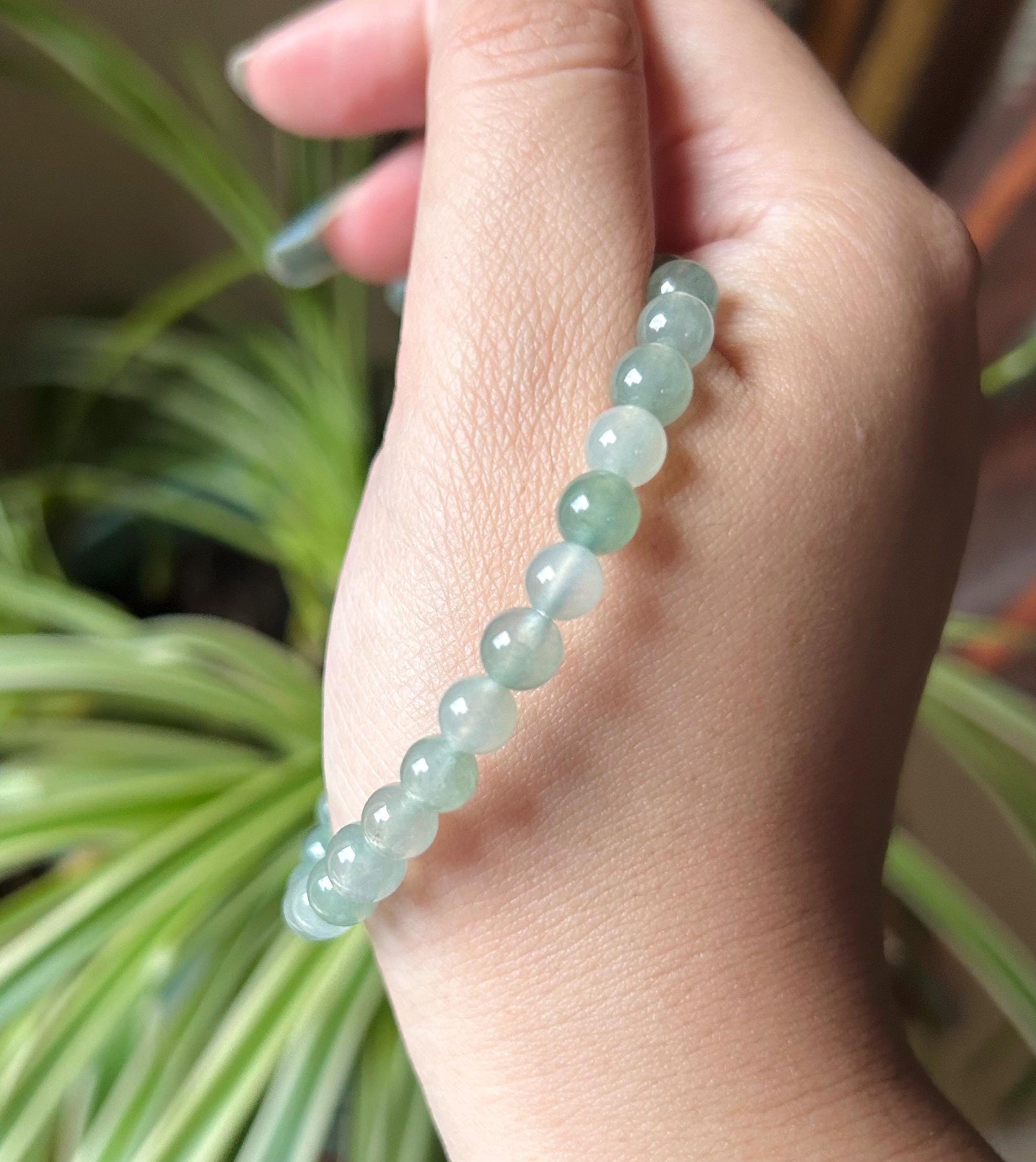 Natural Jadeite Beaded Bracelet Untreated Burmese Type A Icy Highly Translucent Clear Water Green 6.5mm Jade