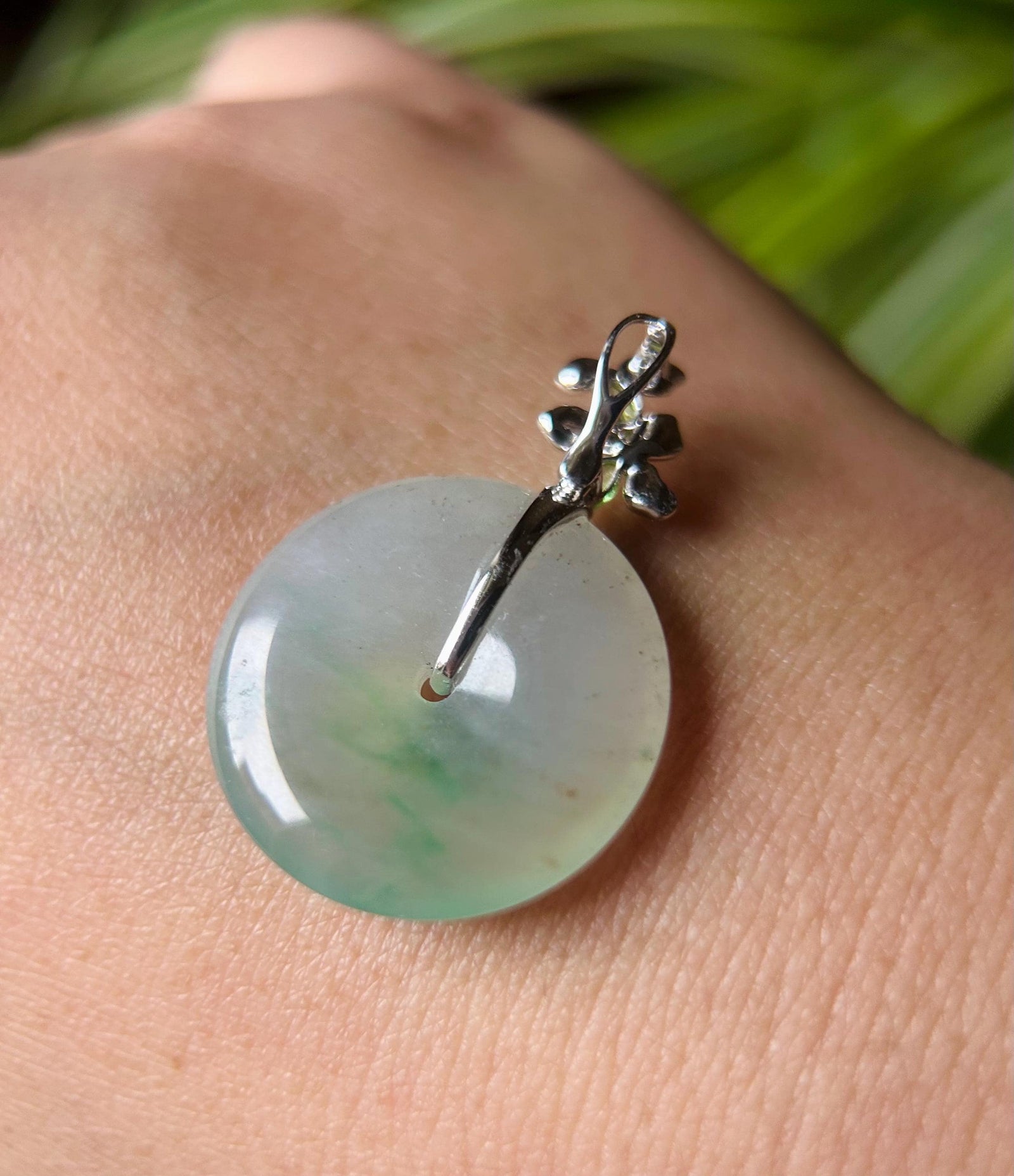 Natural Jadeite, Tsavorite & 18k Solid Gold Lucky Donut Pendant Burmese Type A Superior Translucency Green Floral Jade Certified