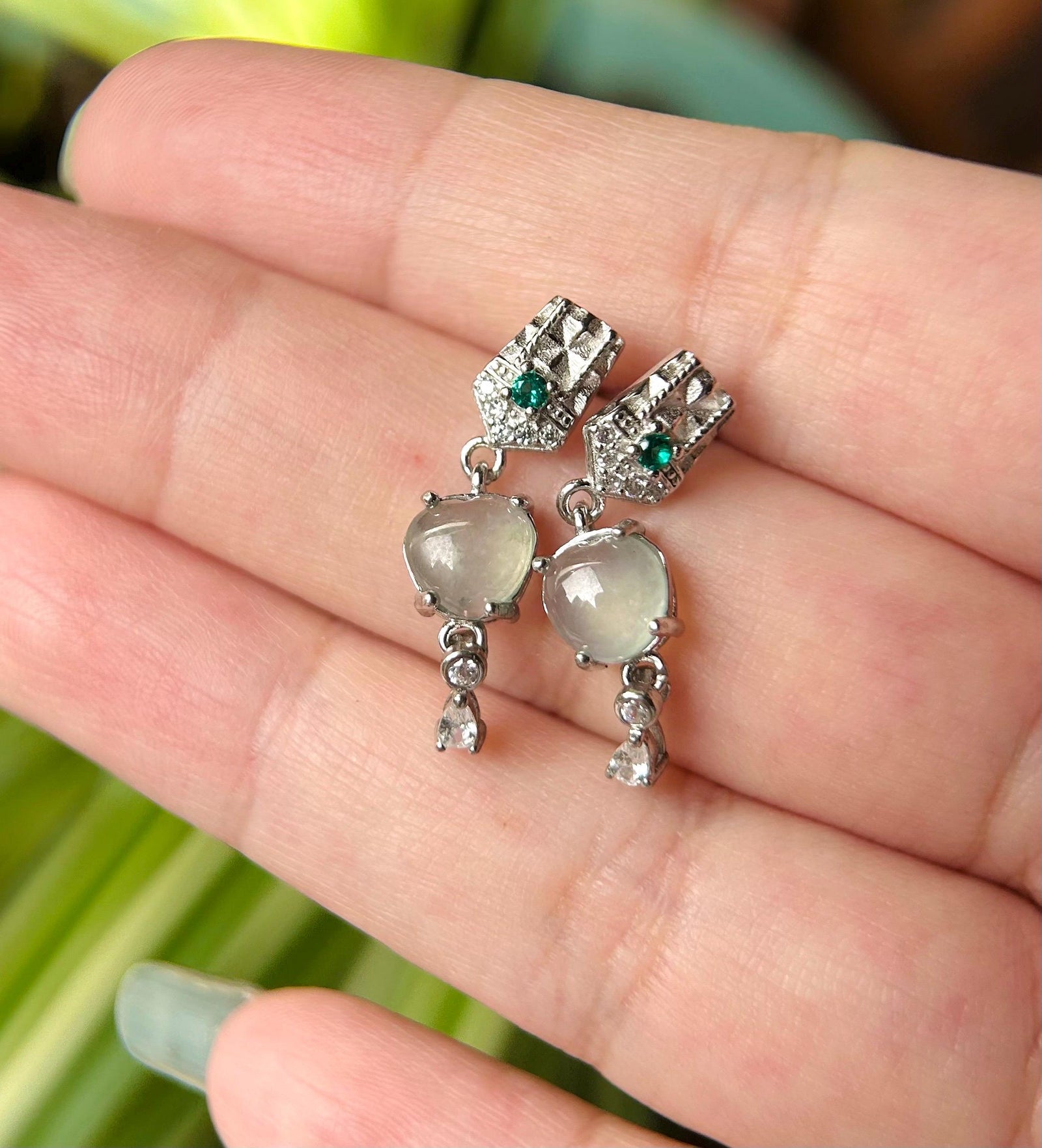 Natural Jadeite & Sterling Silver Dainty Earrings Burmese Type A Highly Translucent Icy Multicolor Myanmar Jade