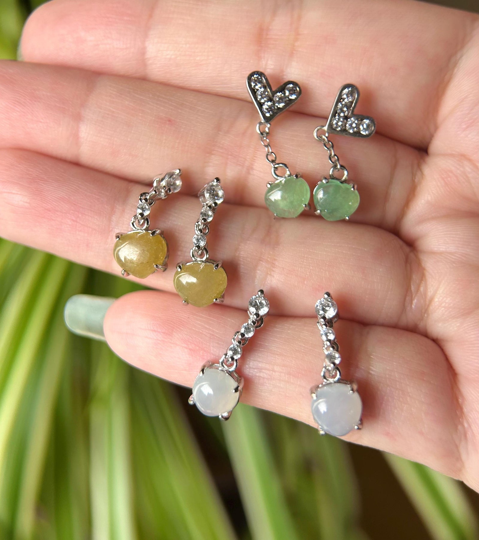 Natural Jadeite & Sterling Silver Dainty Earrings Burmese Type A Highly Translucent Icy Multicolor Myanmar Jade