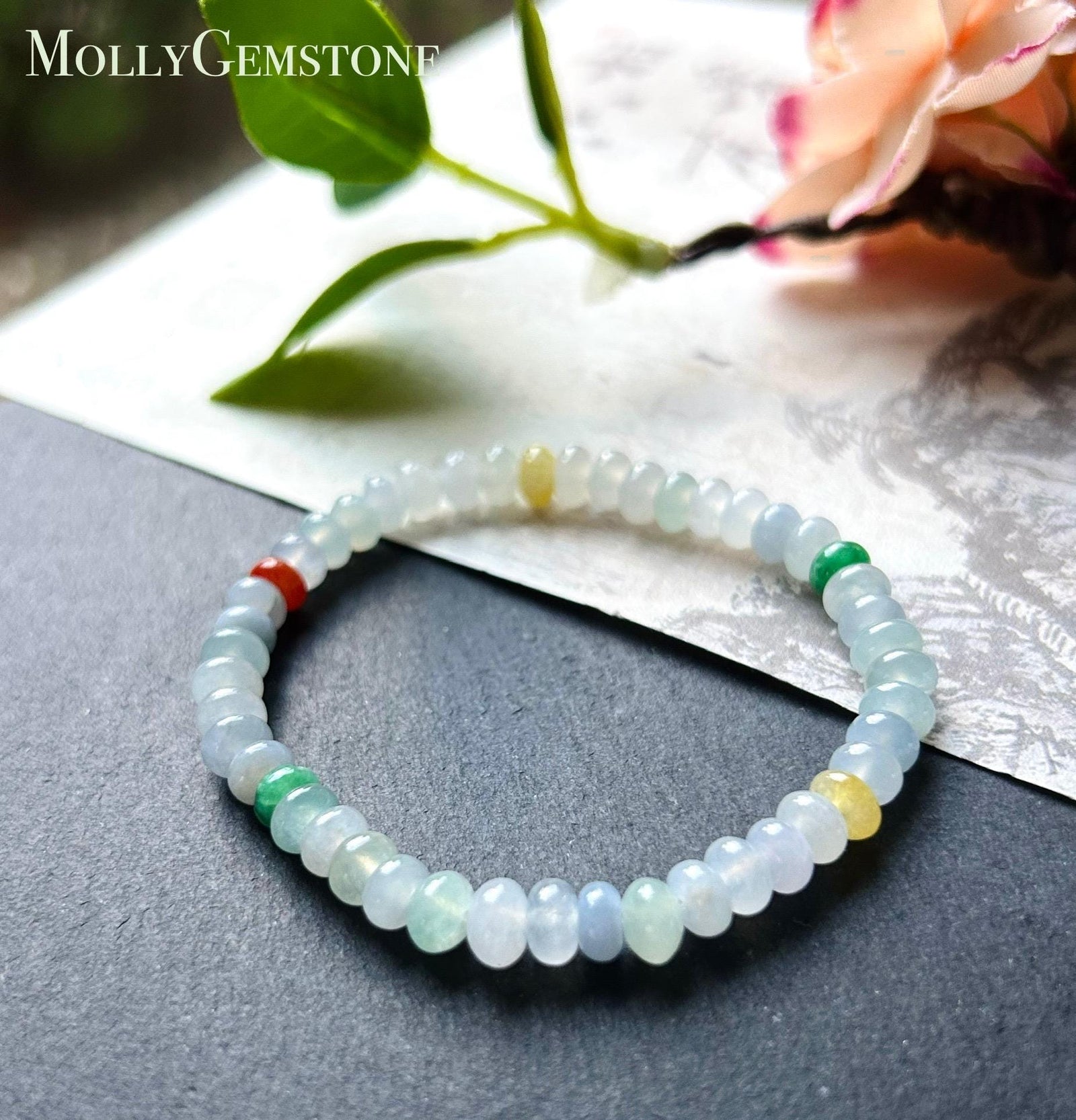 Burmese Jadeite Beaded Bracelet: Natural Type A Highly Translucent Icy Multicolor 6mm Myanmar Jade Untreated
