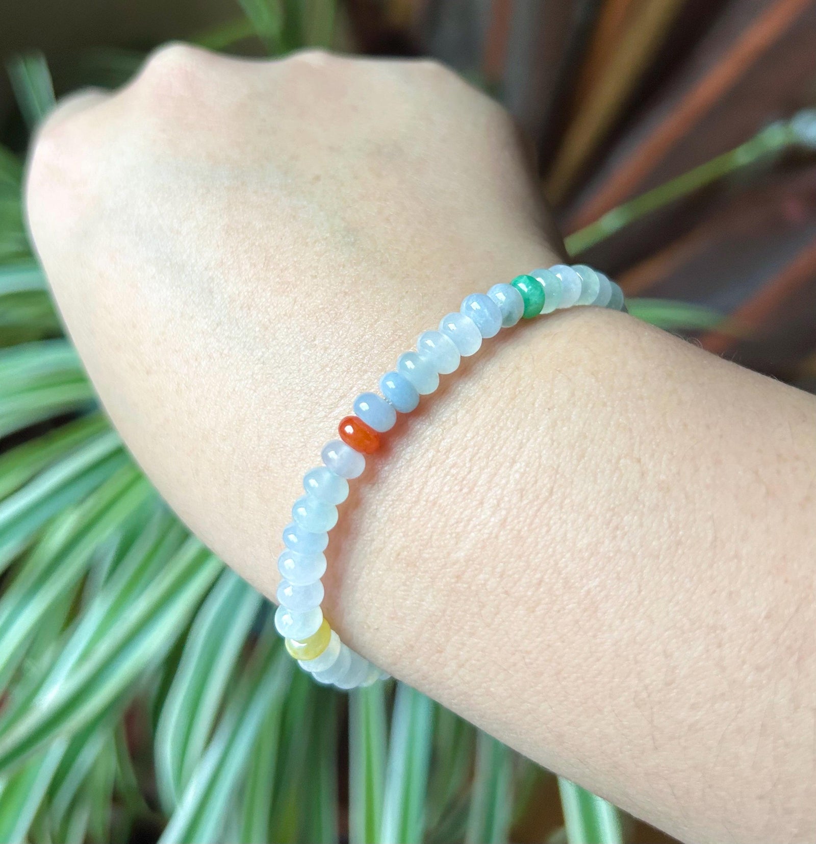 Burmese Jadeite Beaded Bracelet: Natural Type A Highly Translucent Icy Multicolor 6mm Myanmar Jade Untreated