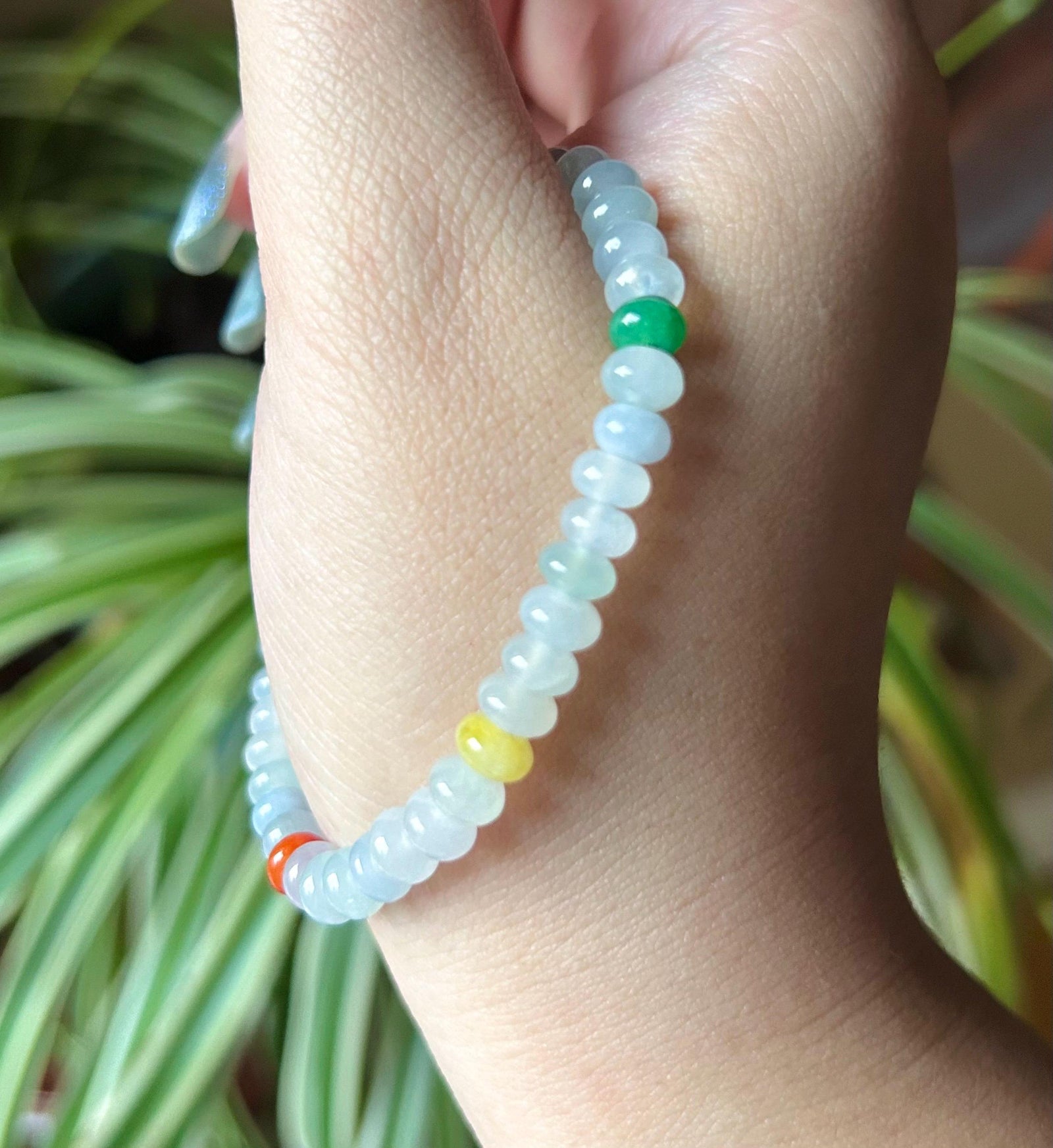 Burmese Jadeite Beaded Bracelet: Natural Type A Highly Translucent Icy Multicolor 6mm Myanmar Jade Untreated