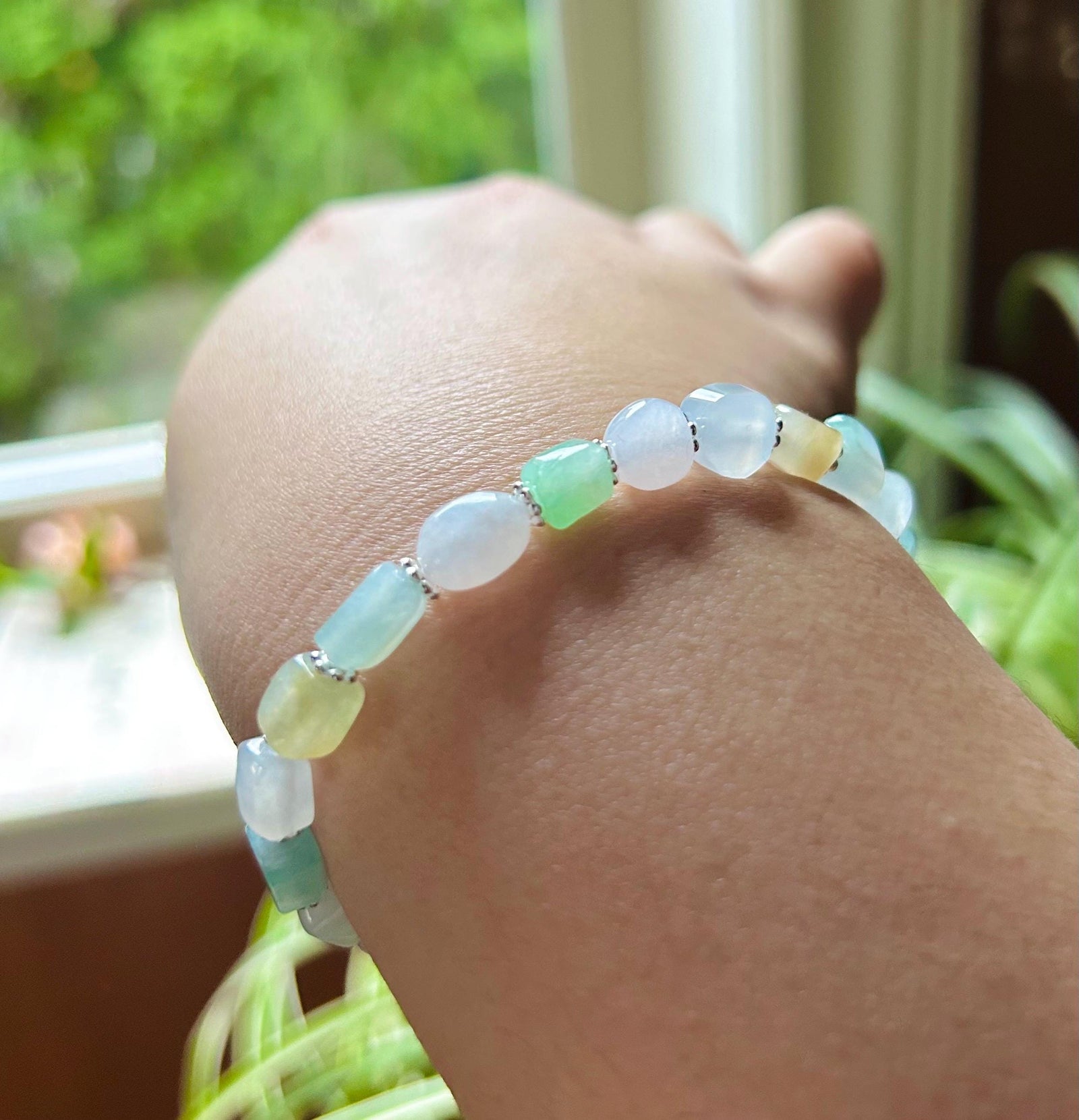 Jadeite Jade Beaded Bracelet Handmade Jewelry Gift for Her Natural Burmese Icy High Translucency Type A Multicolor Rainbow Ice Cube Jade 8mm
