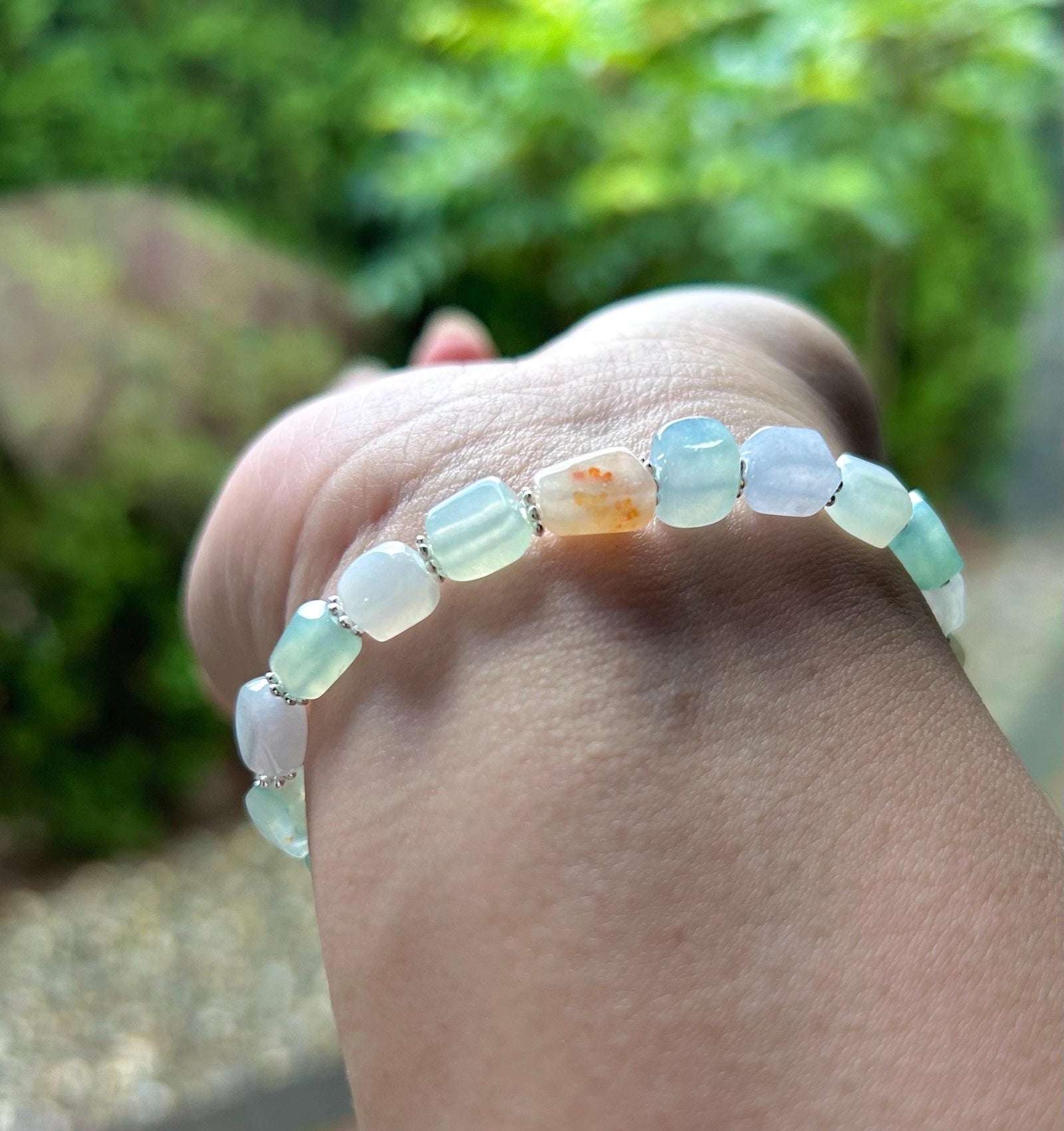 Jadeite Jade Beaded Bracelet Handmade Jewelry Gift for Her Natural Burmese Icy High Translucency Type A Multicolor Rainbow Ice Cube Jade 8mm
